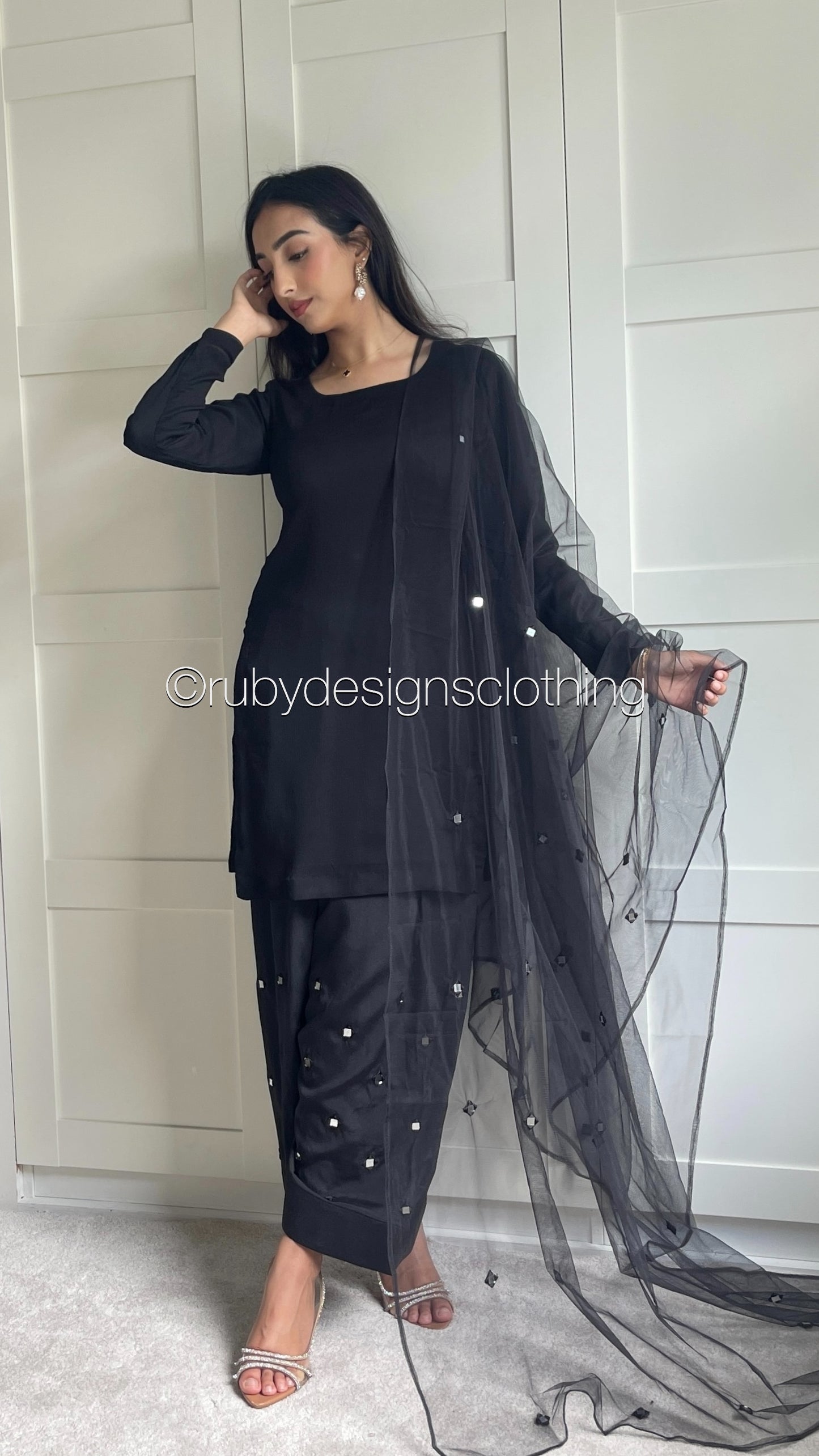 NIZMA Black - 3 Piece Chiffon Suit with Shalwar (8707922165973)