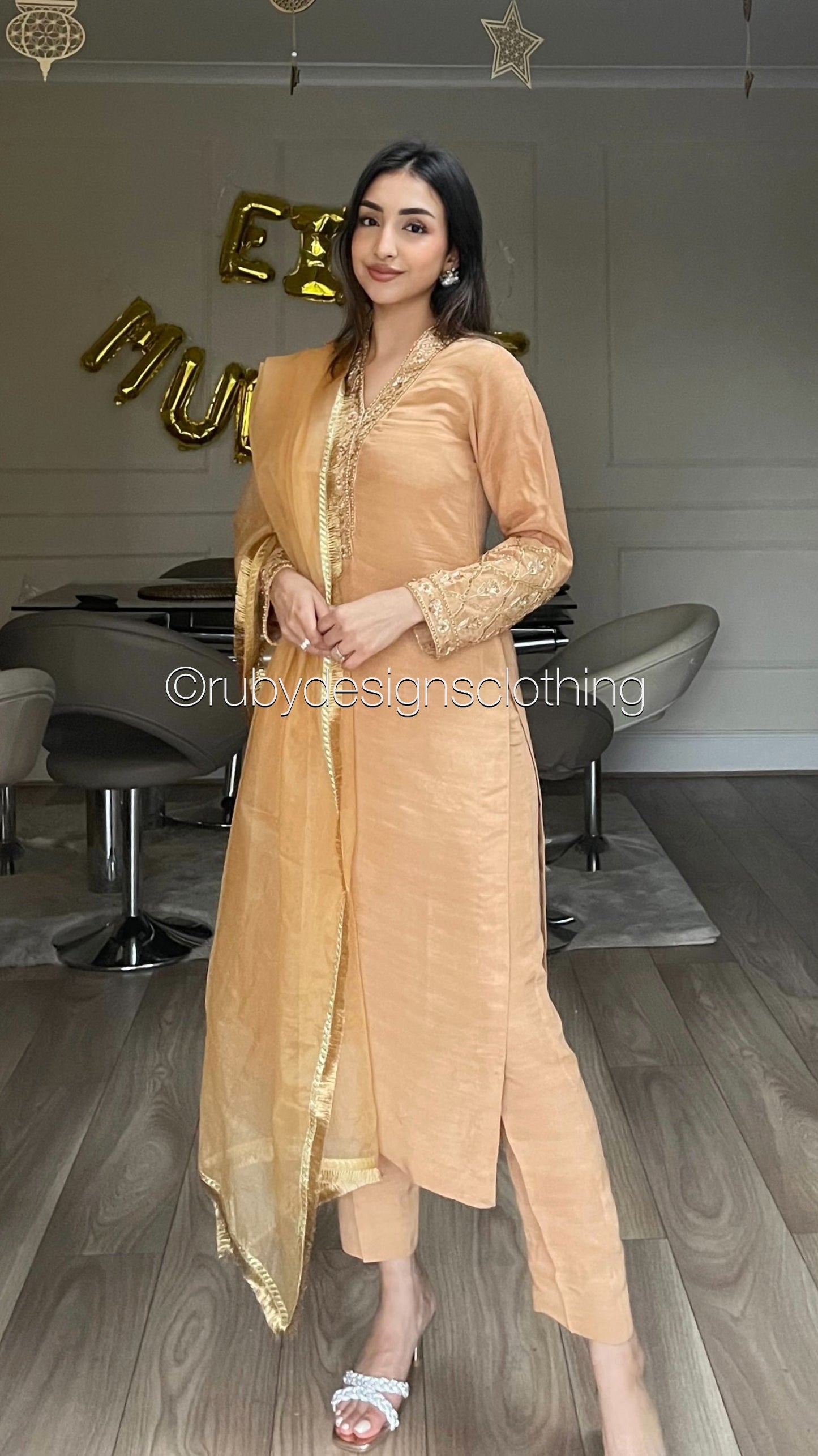 SUNDUS - 3 Piece Korean Raw Silk Suit with Organza Dupatta (8272277242069)