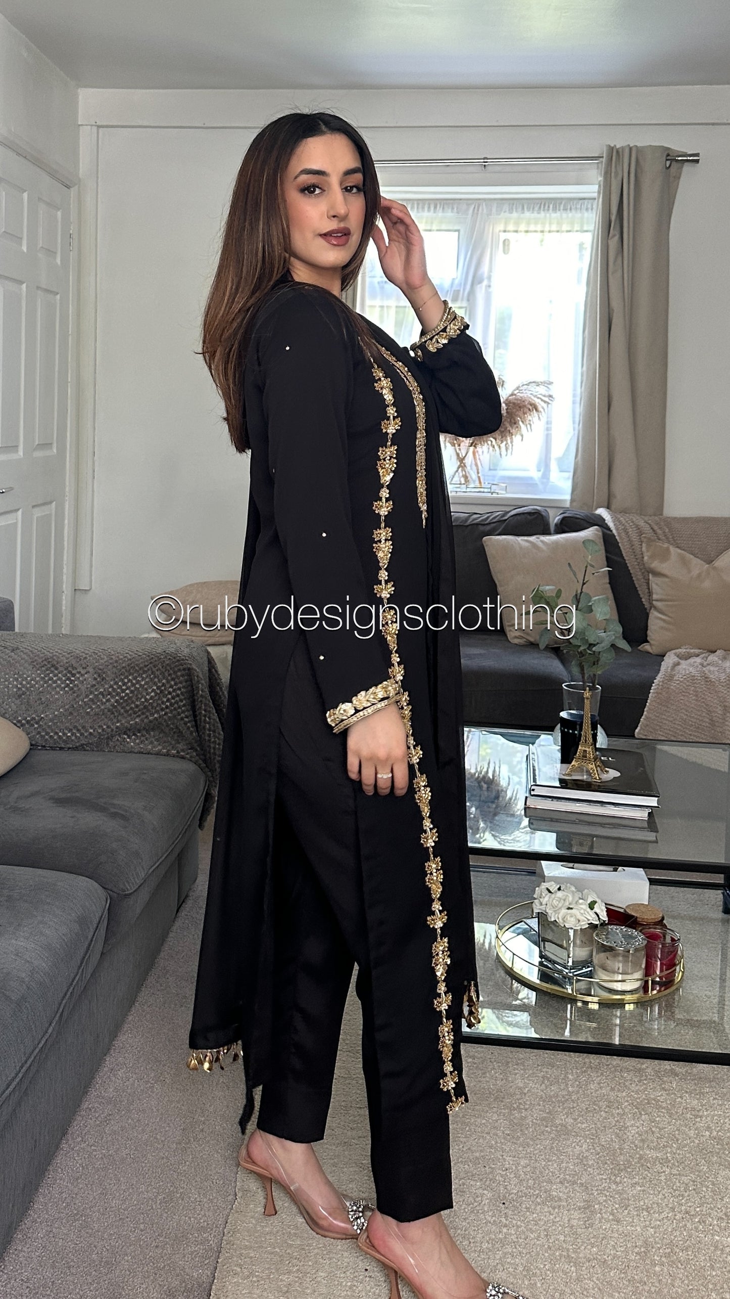 SADAF Black - 3 Piece Black Chiffon Suit with Gota Work (8532769276117)