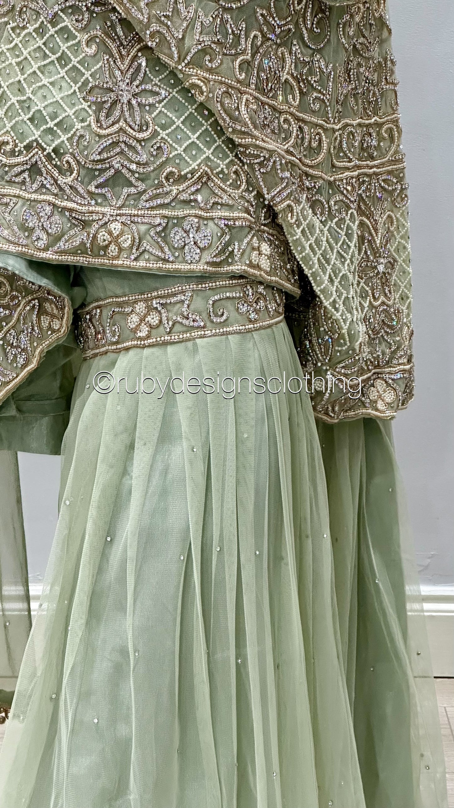 MAHIRAH - EXCLUSIVE SAMPLE 3 Piece Mint Peplum with Gharara