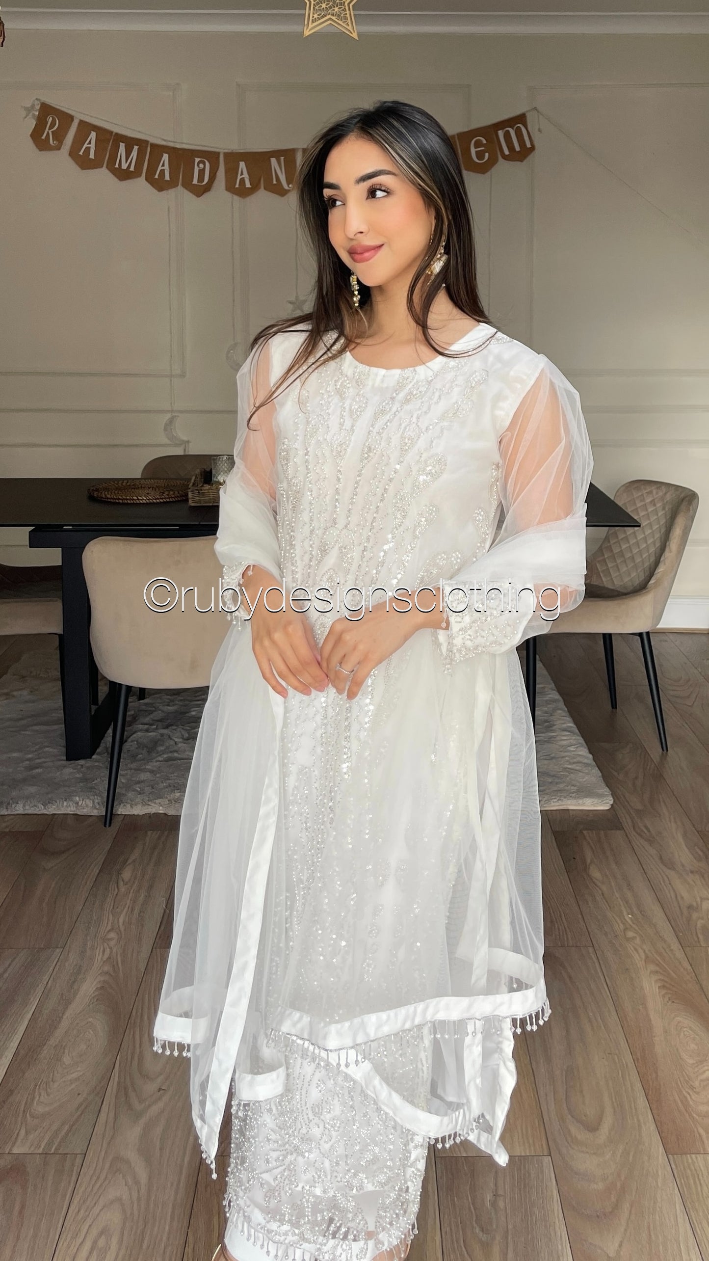SHIREEN - 3 Piece White Net Suit with Pearl Detailing (8354934227157)