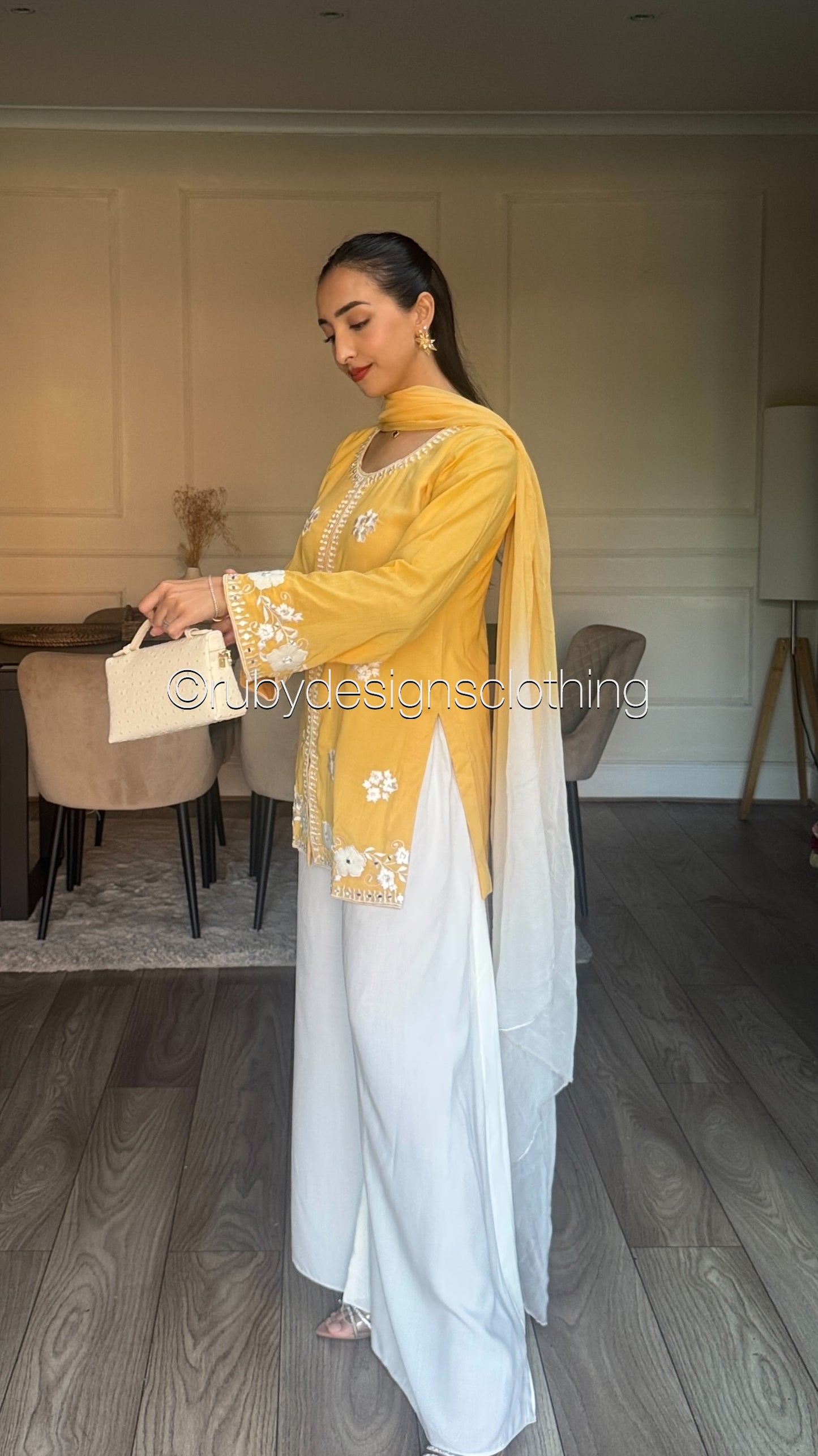 RAYA Mustard - EXCLUSIVE 3 Piece Swiss Lawn Suit with Flowy Wide-Leg Pants