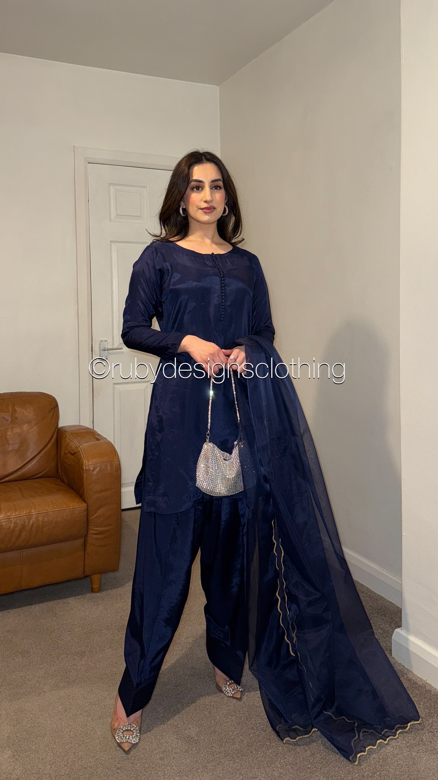 RIMA Ocean - 3 Piece Russian Silk Suit with Farshi Shalwar