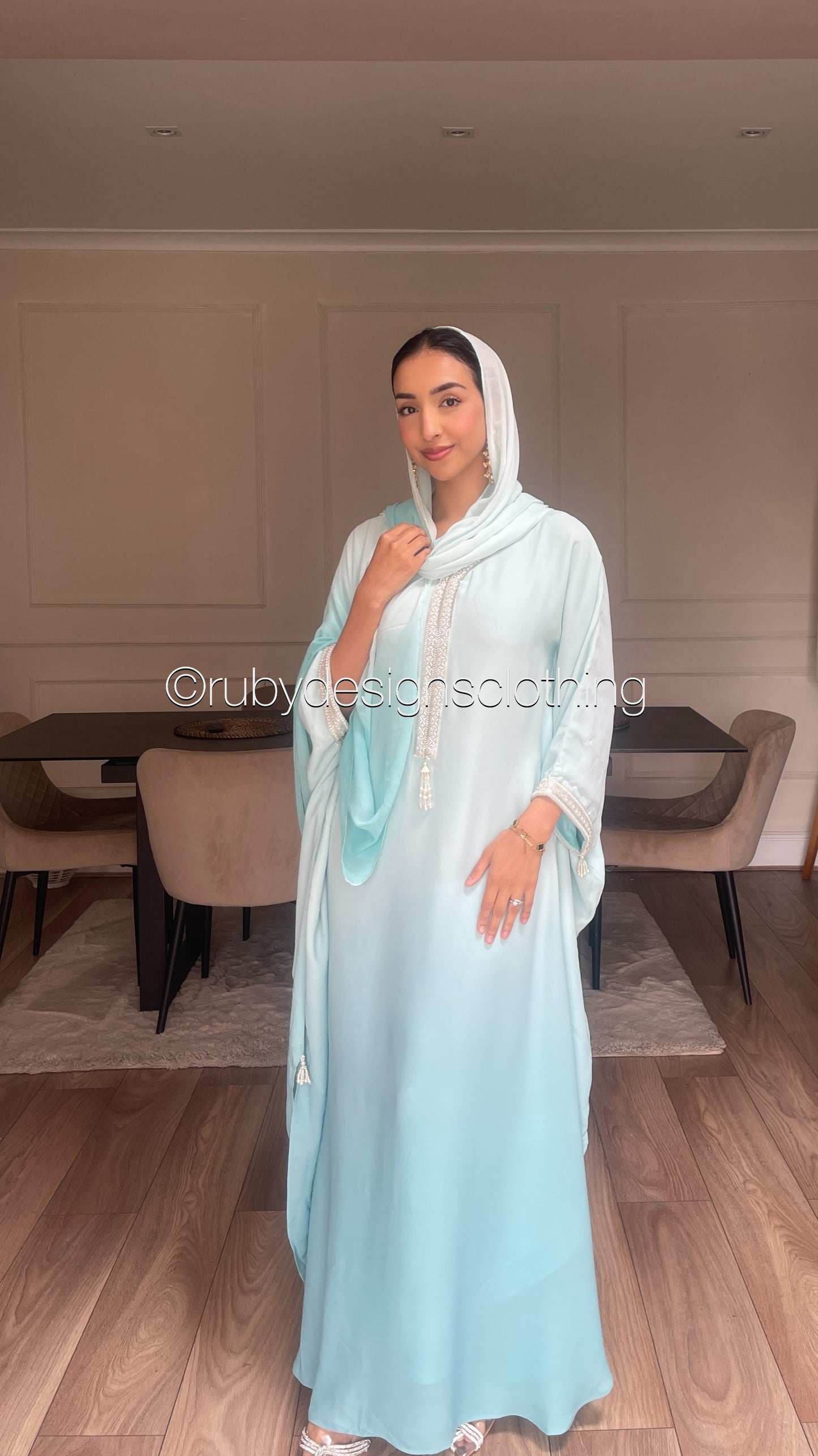 SABAH Breeze Blue - Ombré Kaftan with Hijab (8673082441941) (8747904336085)