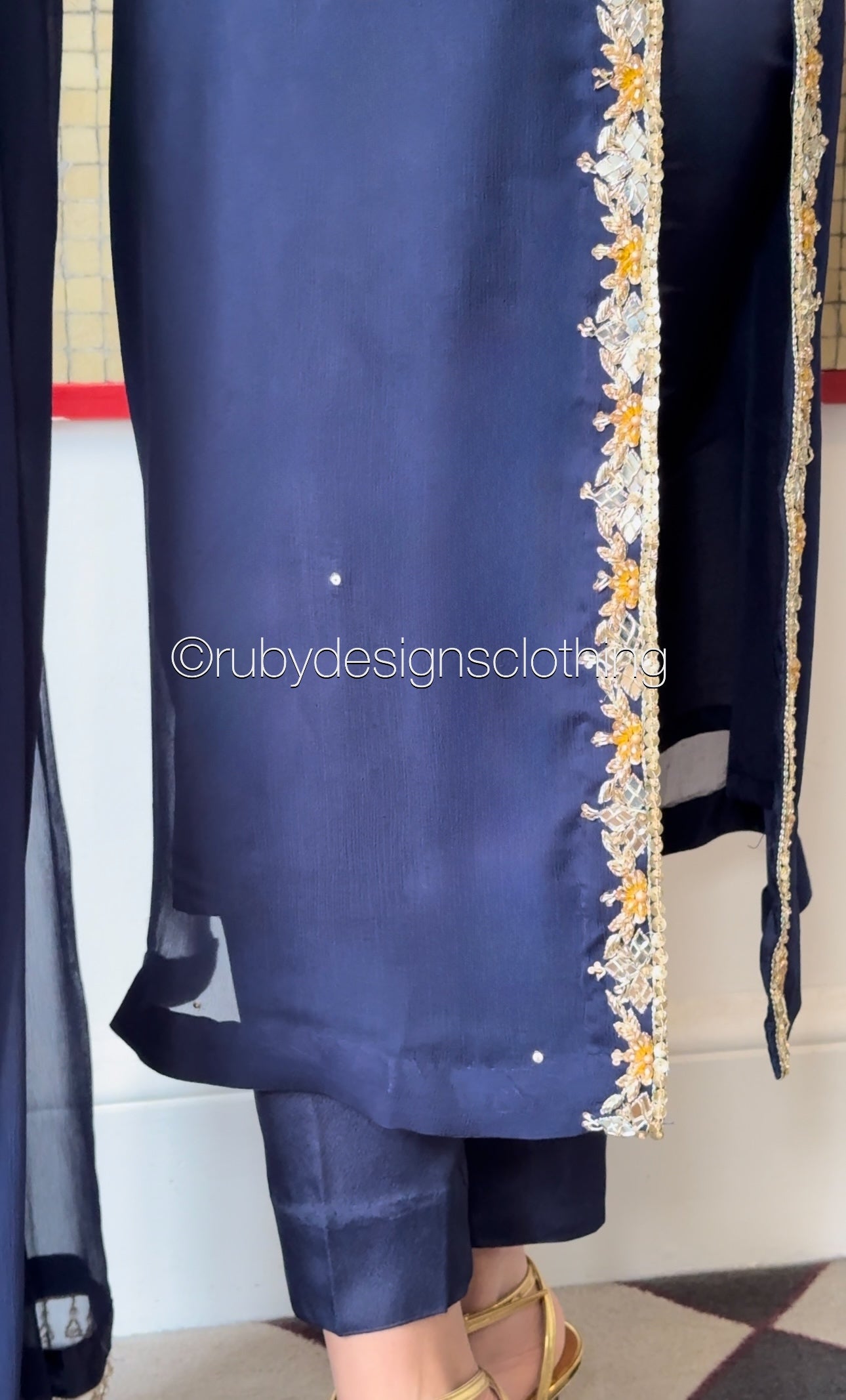 SONIA Navy - 3 Piece Navy Chiffon Suit with Chiffon Dupatta (8581883920597)