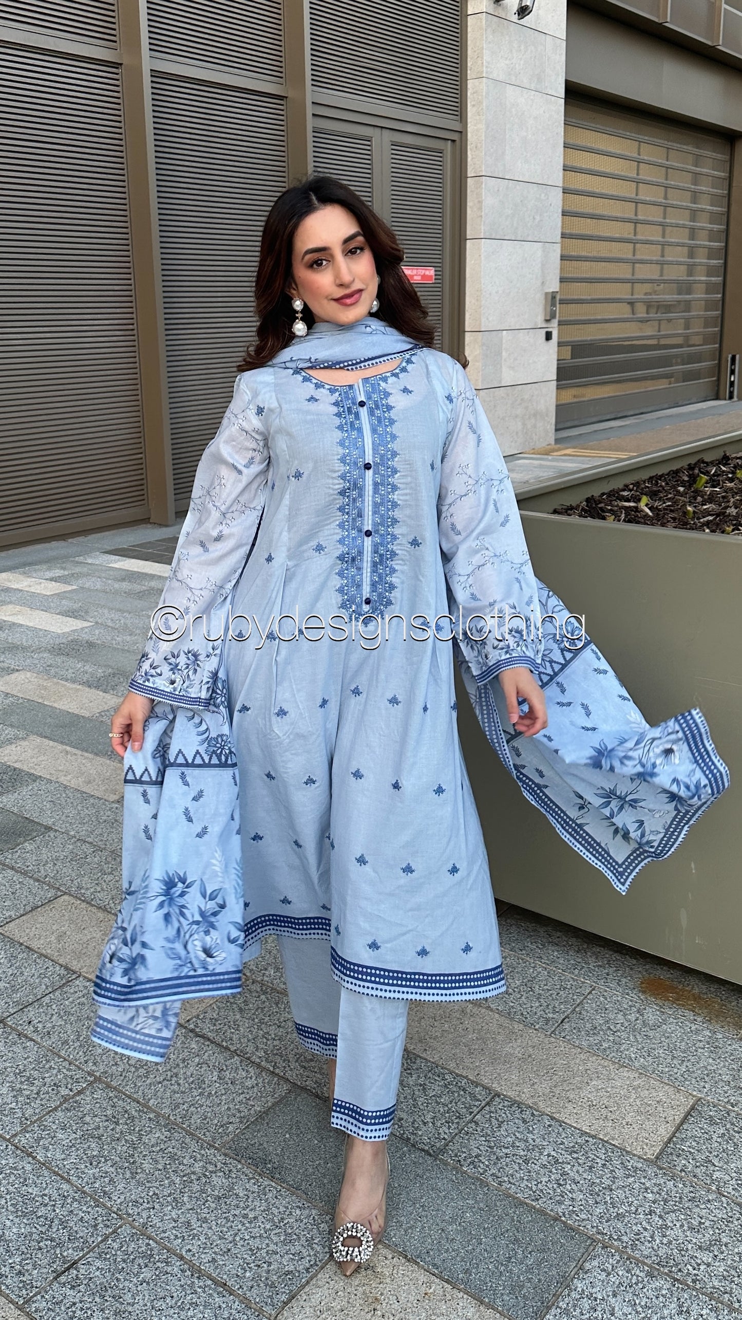 HALIMA - 3 Piece Blue Lawn Suit with Lawn Dupatta (8583541653717)