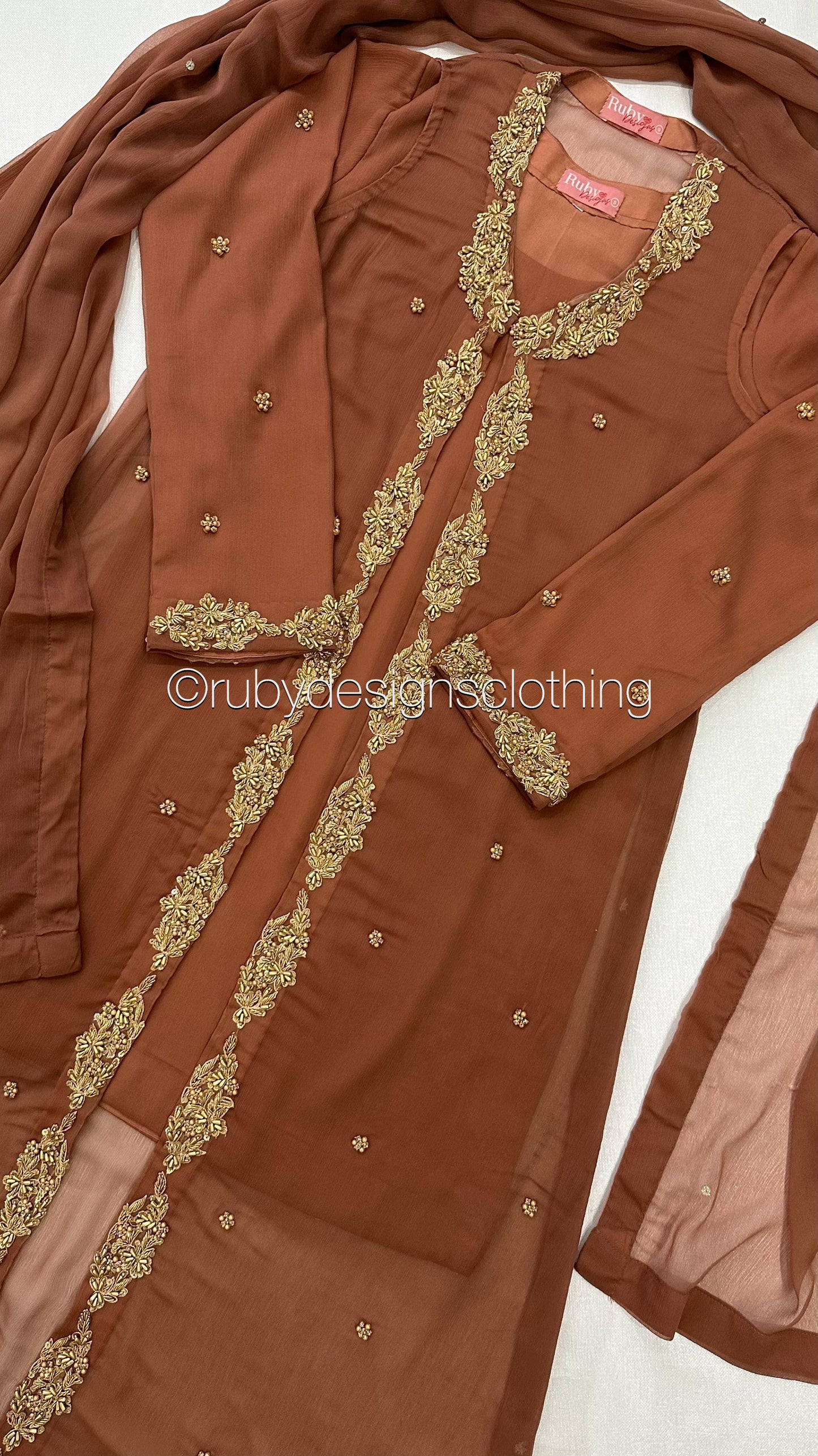 SORAYA - 4 Piece Chiffon Suit with Jacket and Gold Handwork