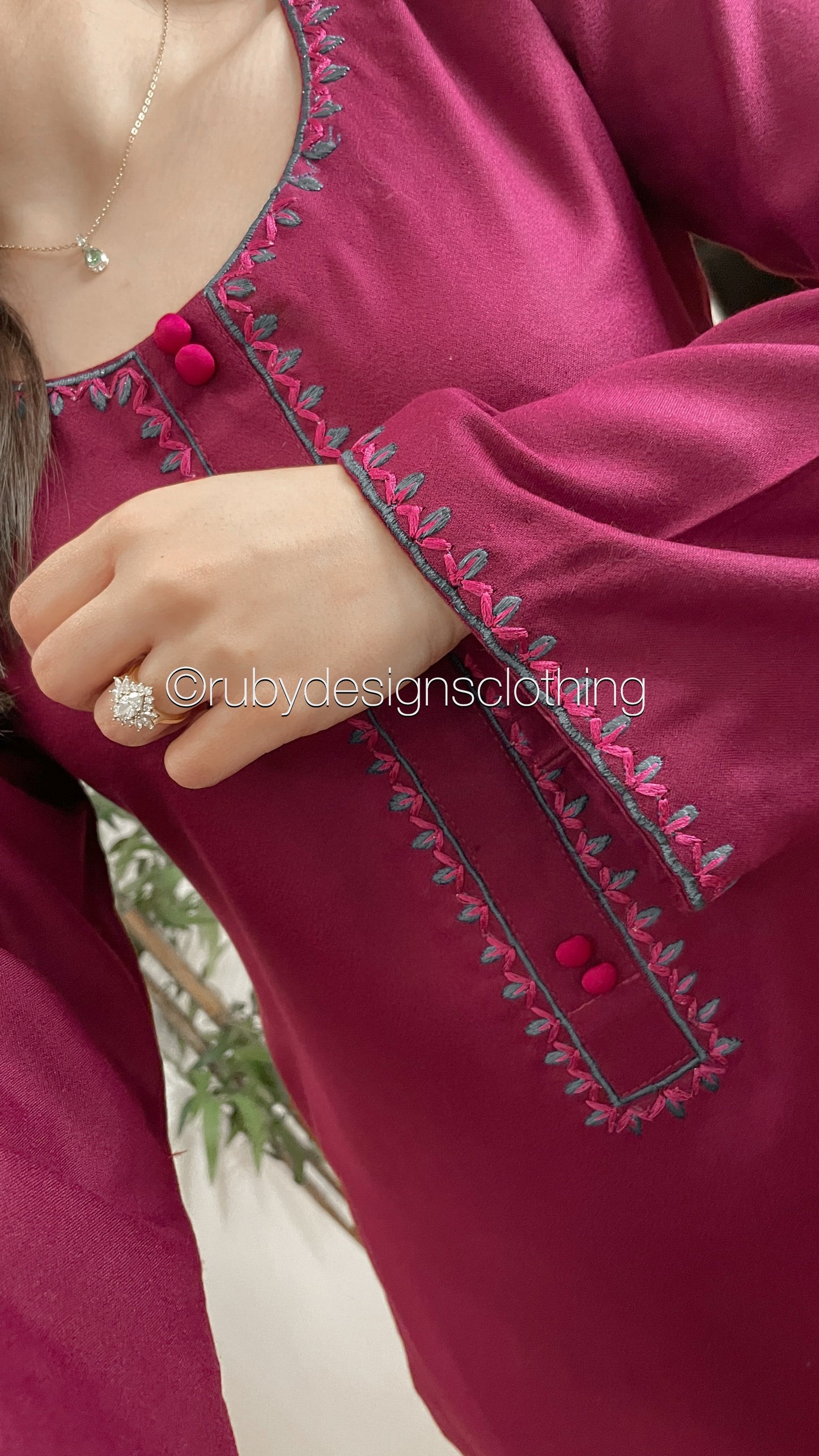 SOHA - 3 Piece Magenta Marina Suit with Embroidered Pashmina Shawl