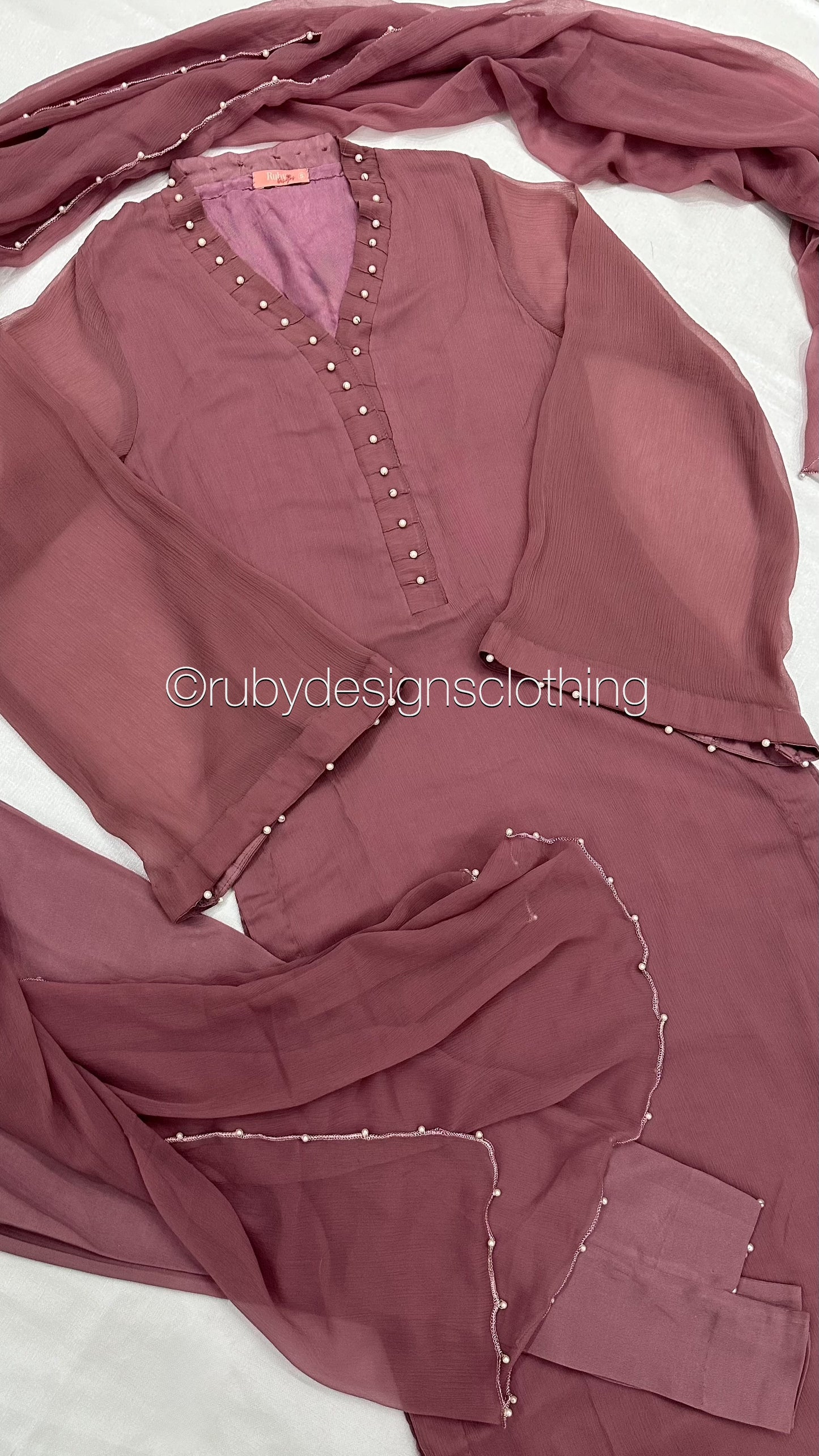 ARIA Rose (Eid Exclusive Limited Edition) - 3 Piece Rose Chiffon Suit with Chiffon Dupatta (8371704266965)