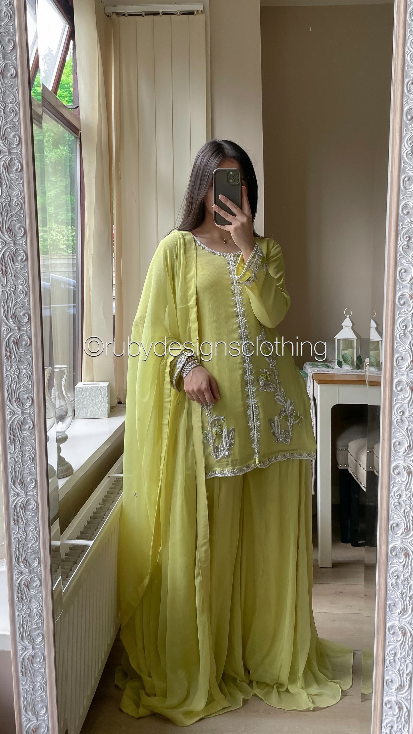 AROOSA Lime - 3 Piece Chiffon Sharara with Handwork (8650121347285)