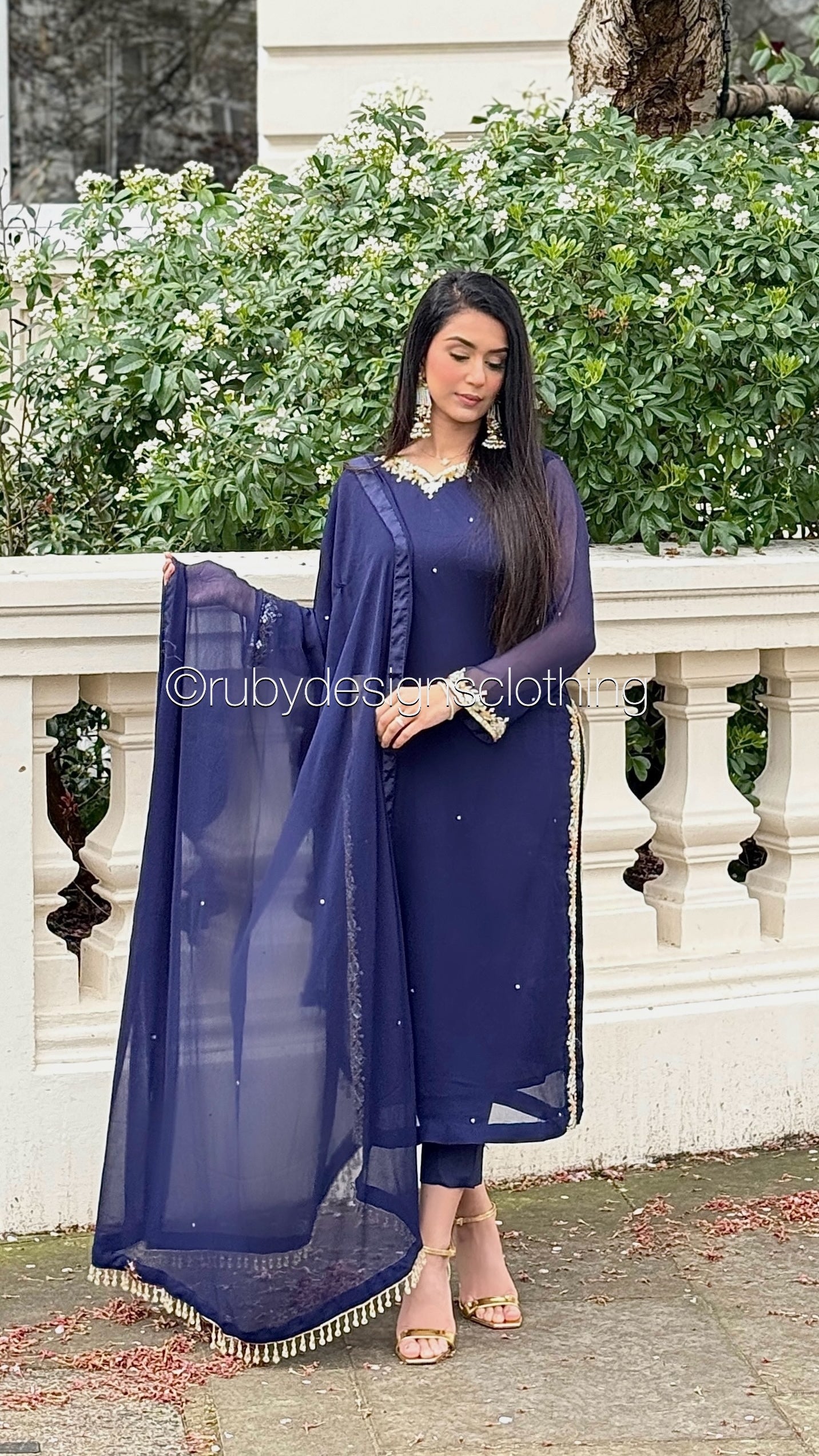 SONIA Navy - 3 Piece Navy Chiffon Suit with Chiffon Dupatta (8581883920597)