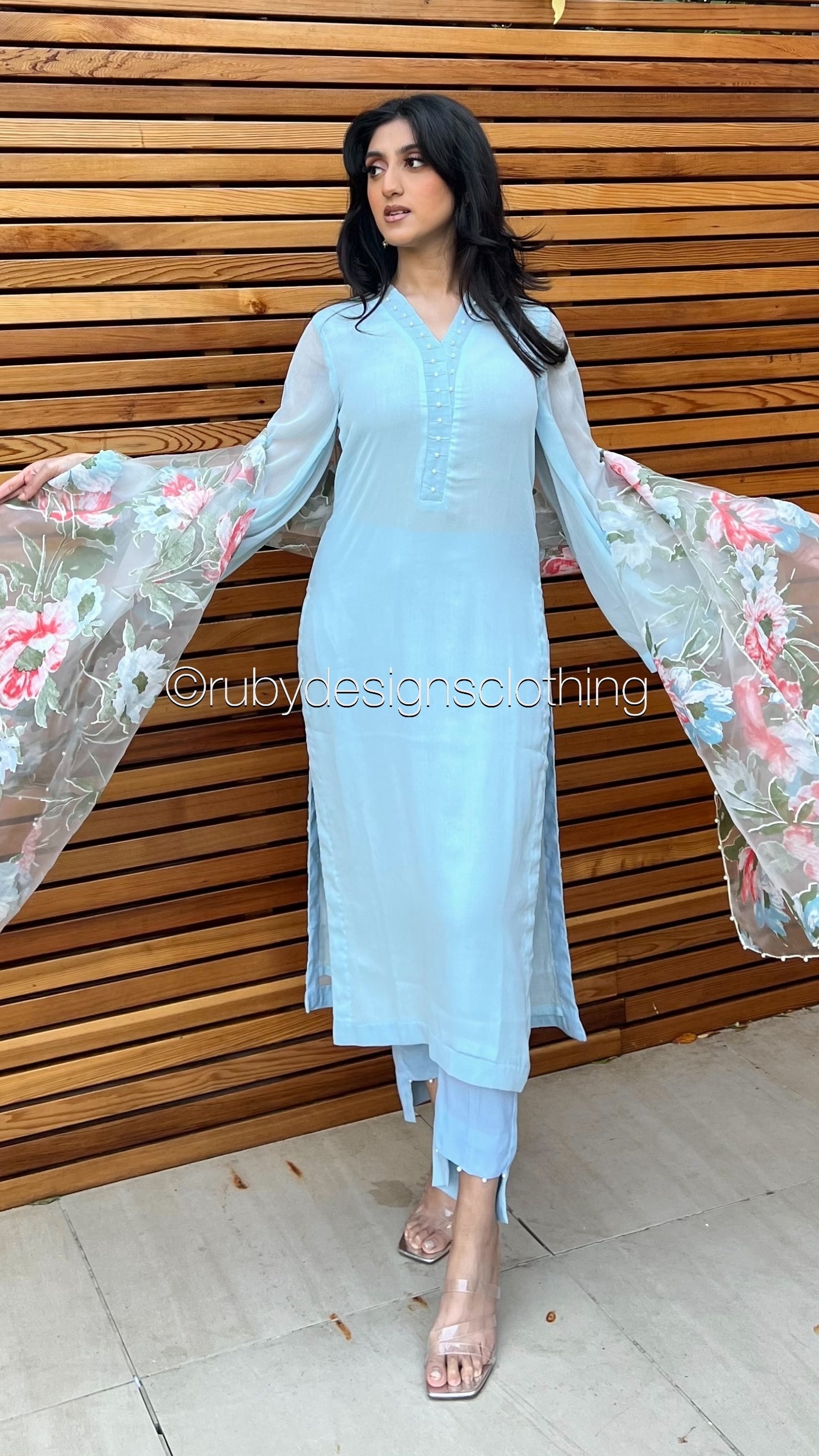 ARIA Sky - 3 Piece Blue Chiffon Suit with Organza Dupatta (8371716096213)
