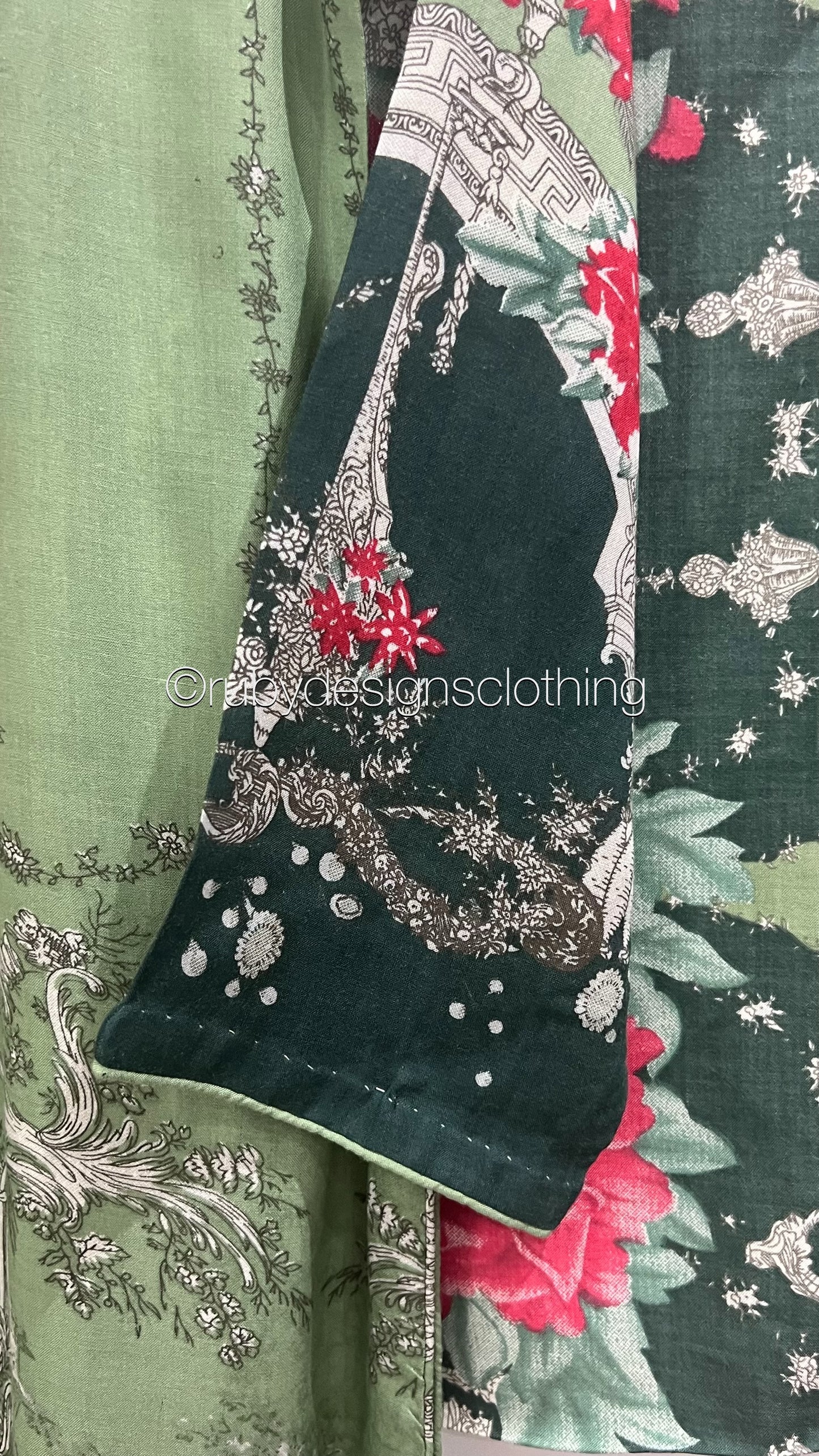 Minor Defect - Original Tawakkal Felicia Stitched Green Linen Print Suit with Embroidery (8748090294485)
