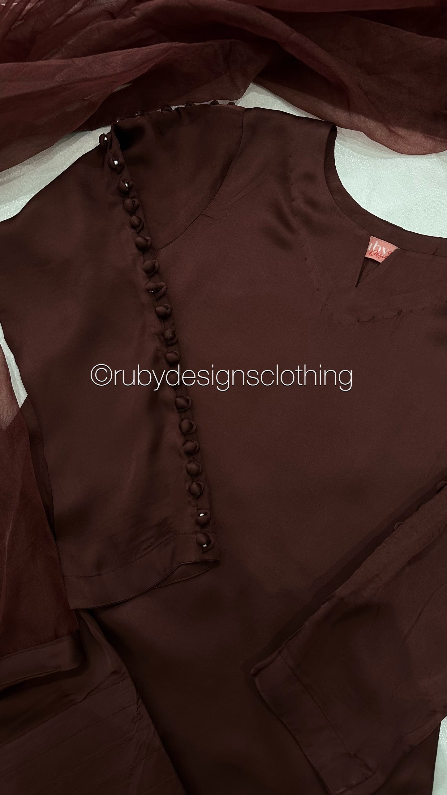 ZIMAL Mocha - 3 Piece Silk Suit with Farshi Shalwar