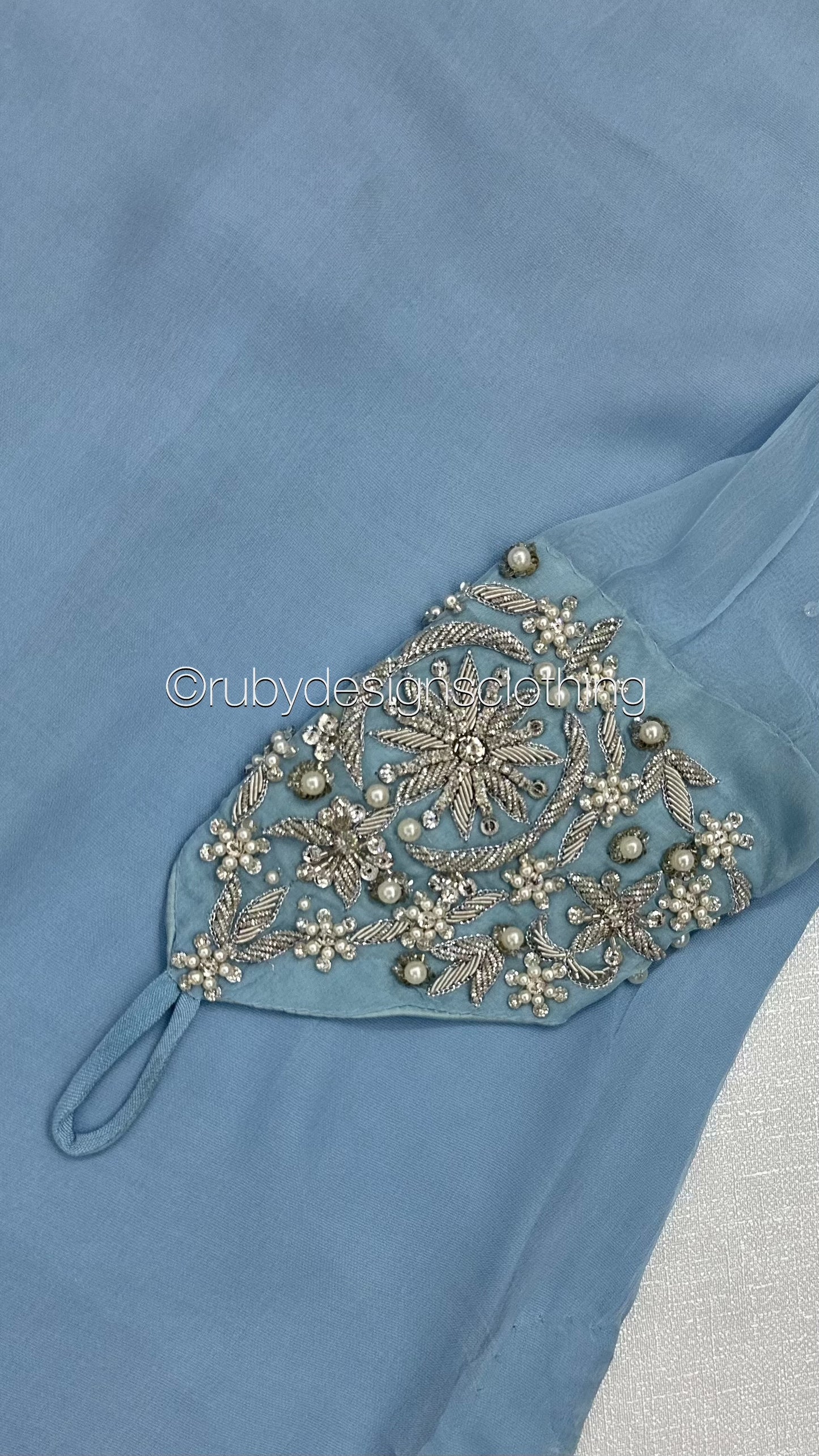 AFREEN - 3 Piece Ice Blue Chiffon Sharara with Silver Handwork (8340662386901) (8748158943445)