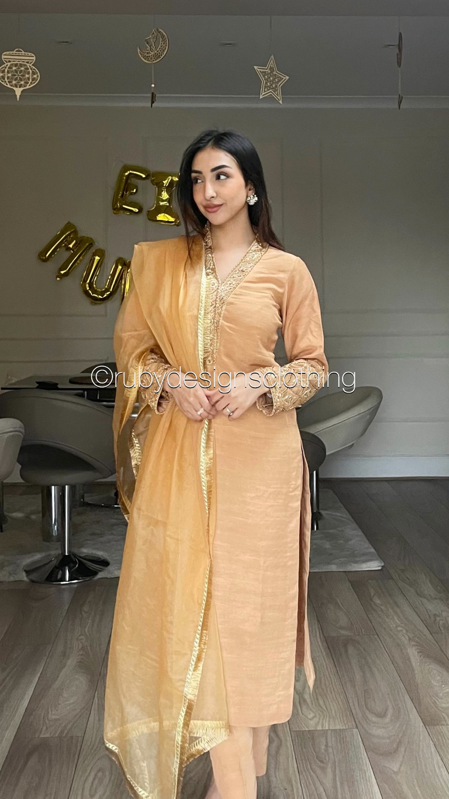 SUNDUS - 3 Piece Korean Raw Silk Suit with Organza Dupatta (8272277242069)