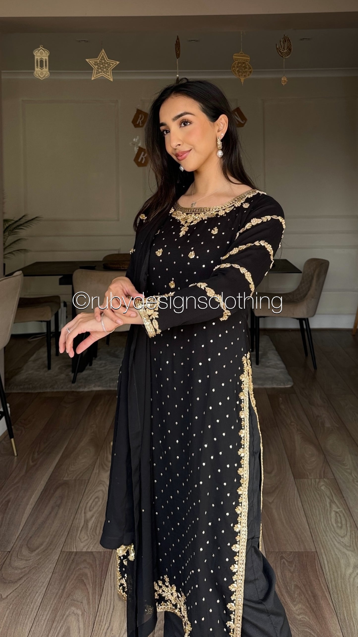 ZAREEN Noir - Luxury 3 Piece Chiffon Suit with Gold Handwork