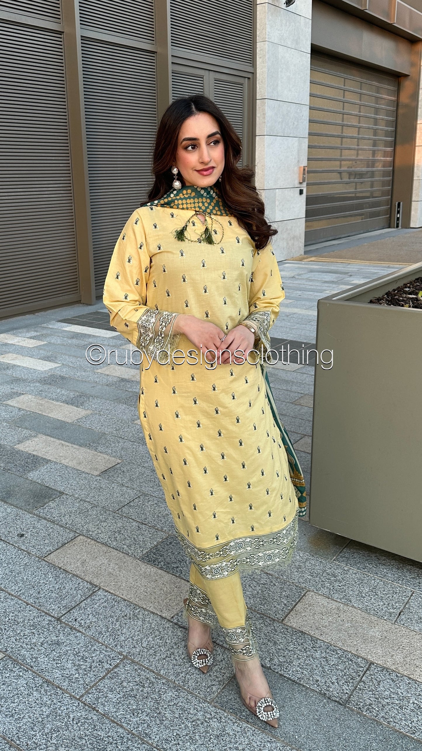MANAL - 3 Piece Yellow Lawn Suit with Silk Dupatta (8583539392725)
