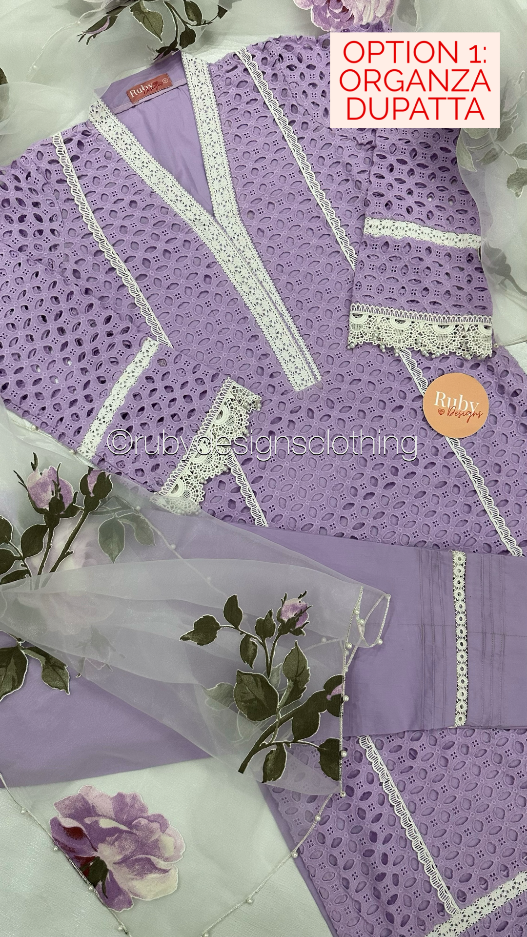 MALIKA - 3 Piece Lilac Chikankari Suit with Organza Dupatta (8313783845077)