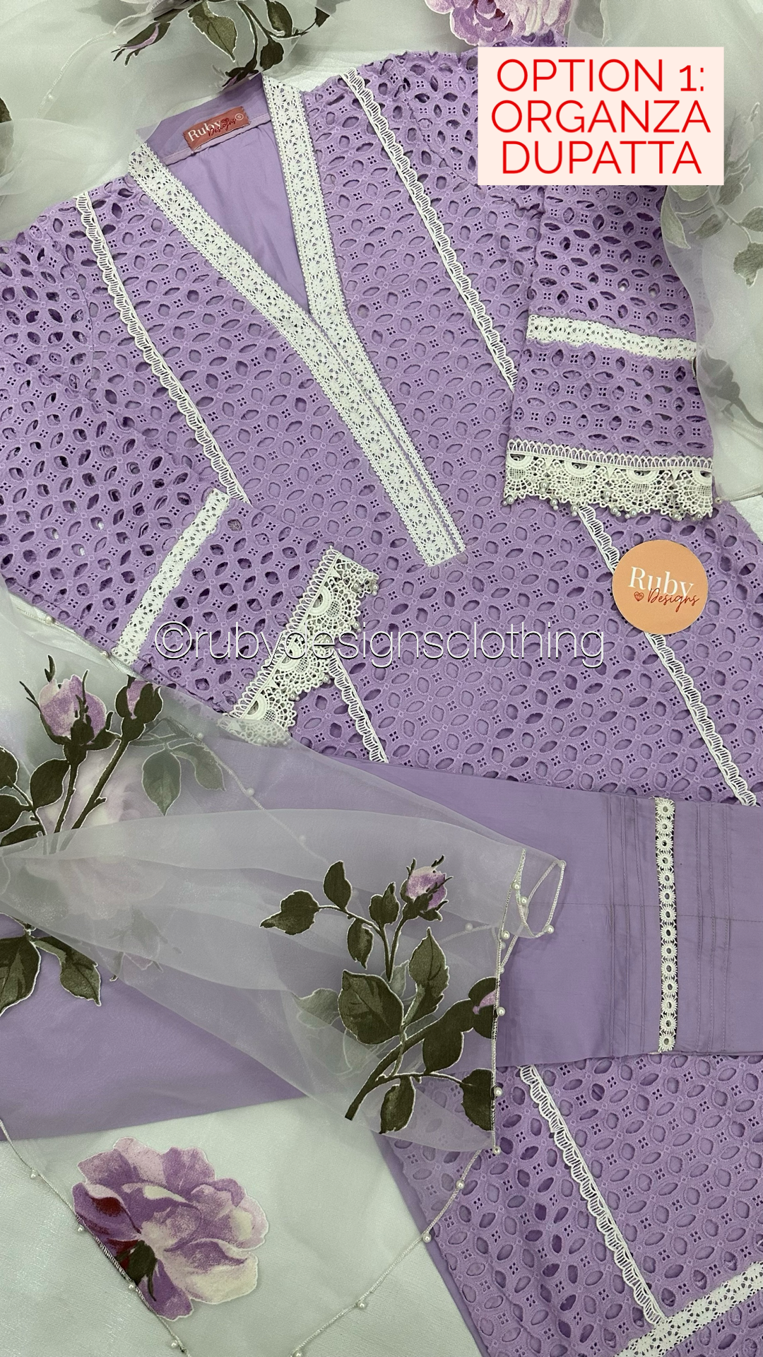 MALIKA - 3 Piece Lilac Chikankari Suit with Organza Dupatta