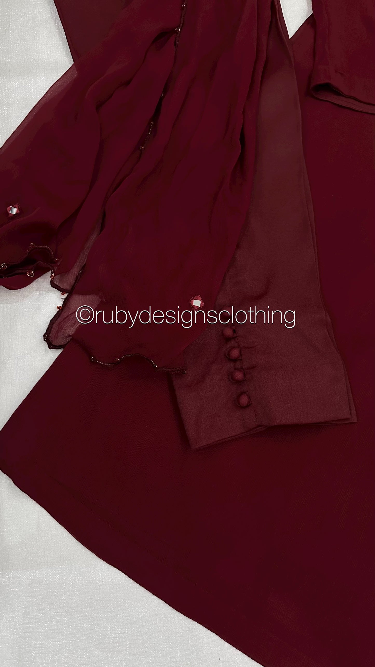 KAYRA Ruby - 3 Piece Ruby Chiffon Suit with Split Sleeve