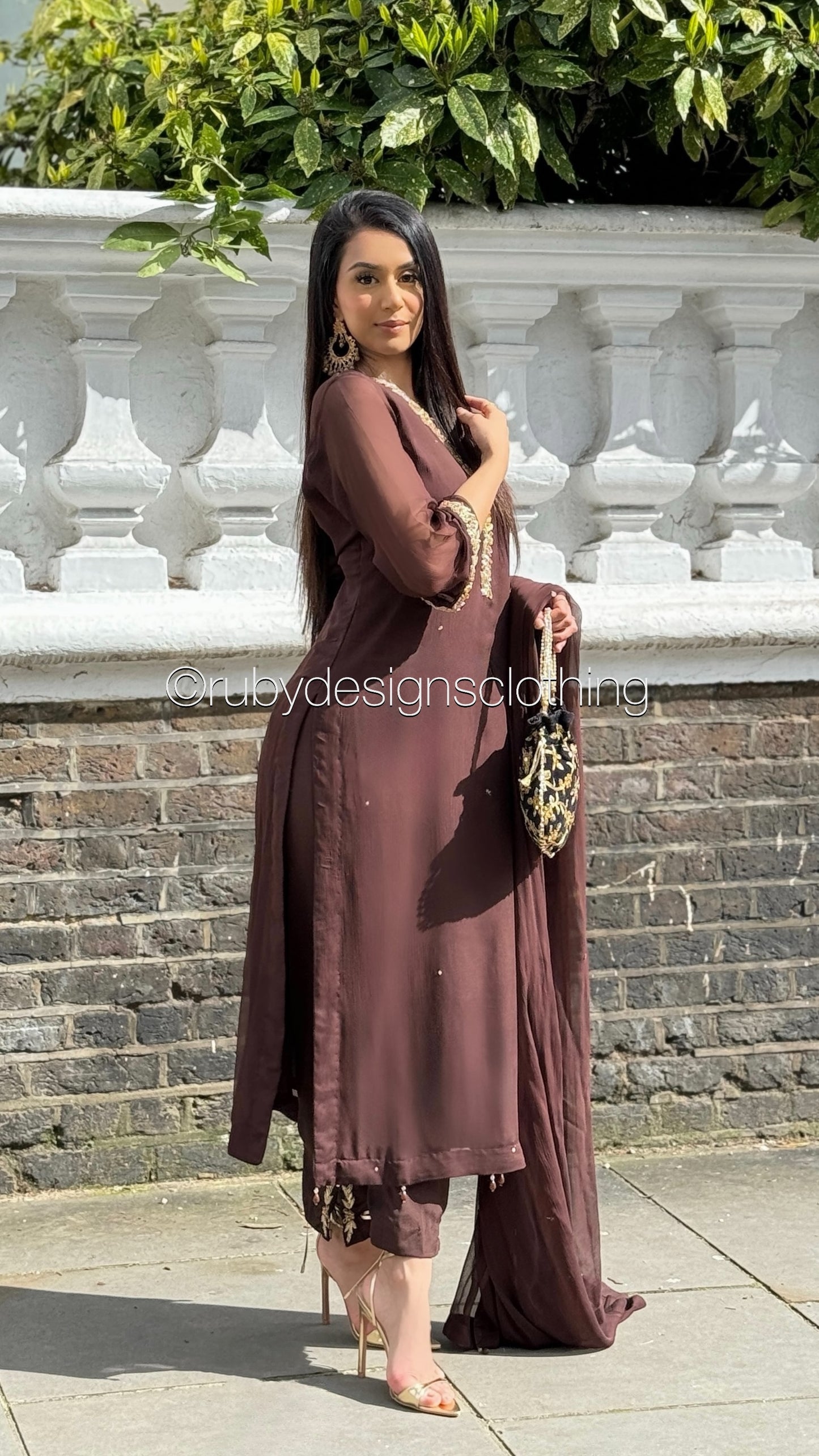 HIRA Brown - 3 Piece Brown Chiffon Suit with Chiffon Dupatta (8380344205525)