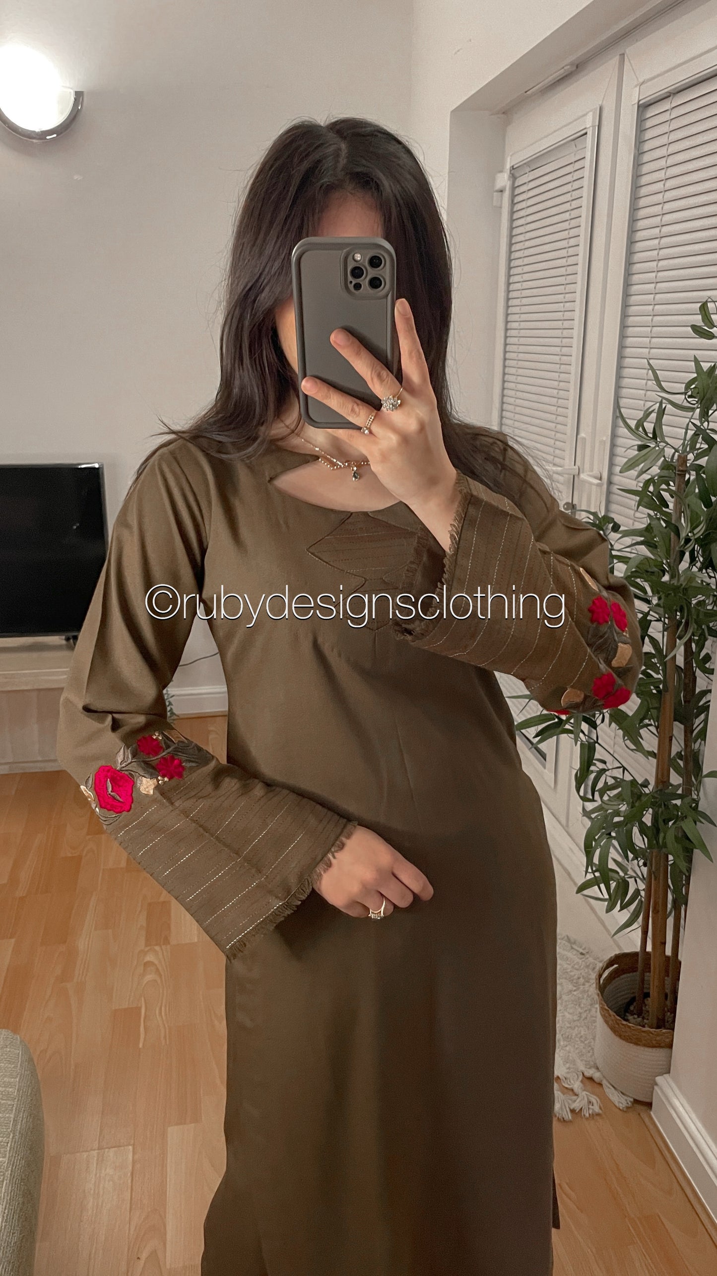 MINA - 3 Piece Khaki Marina Suit with Printed Pashmina Shawl