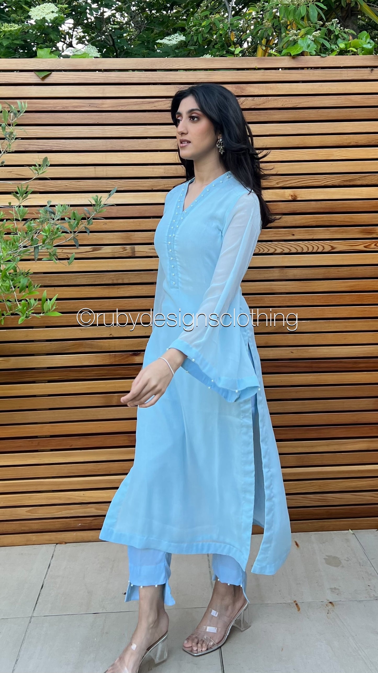 ARIA Sky - 3 Piece Blue Chiffon Suit with Organza Dupatta (8371716096213)