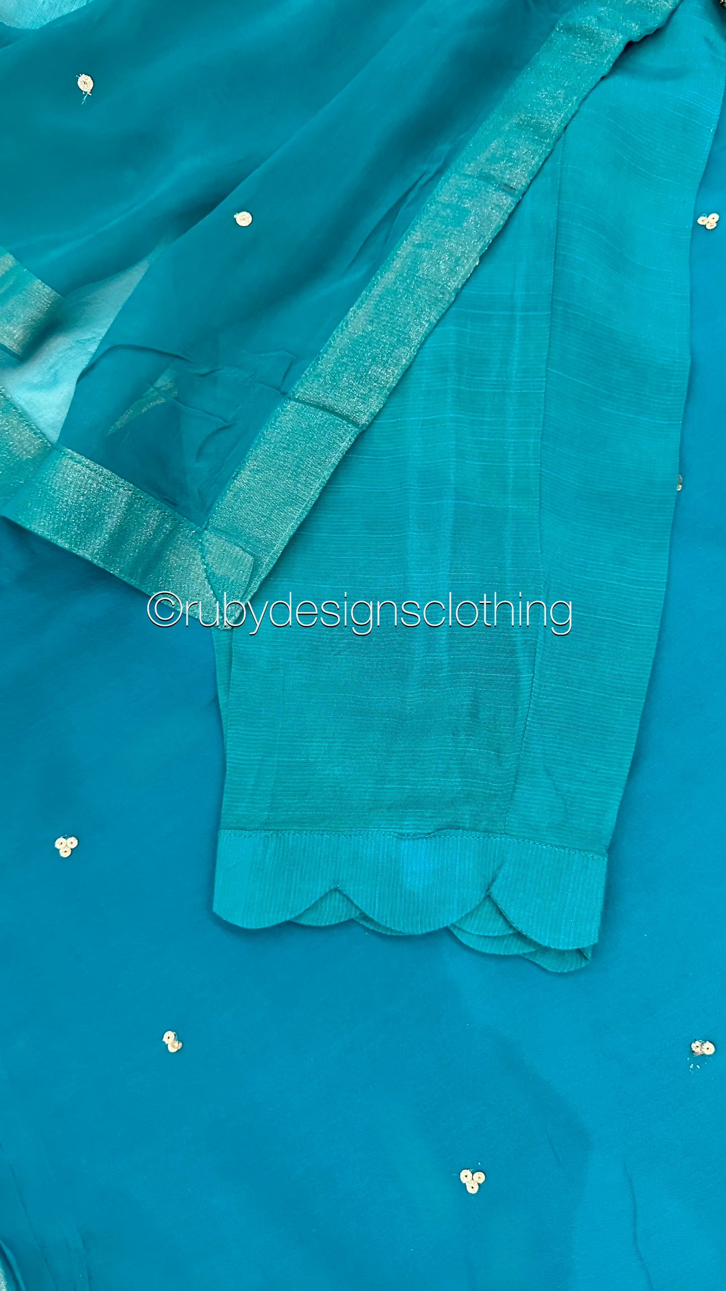 ALVIA Teal - 3 Piece Teal Chiffon Suit with Gold Handwork (8295034847445)