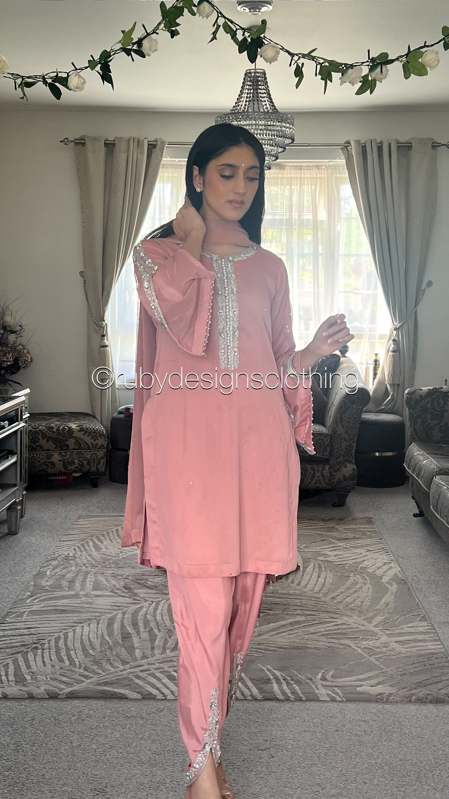 ASMA Rose - 3 Piece Chiffon Suit with Tulip Trousers