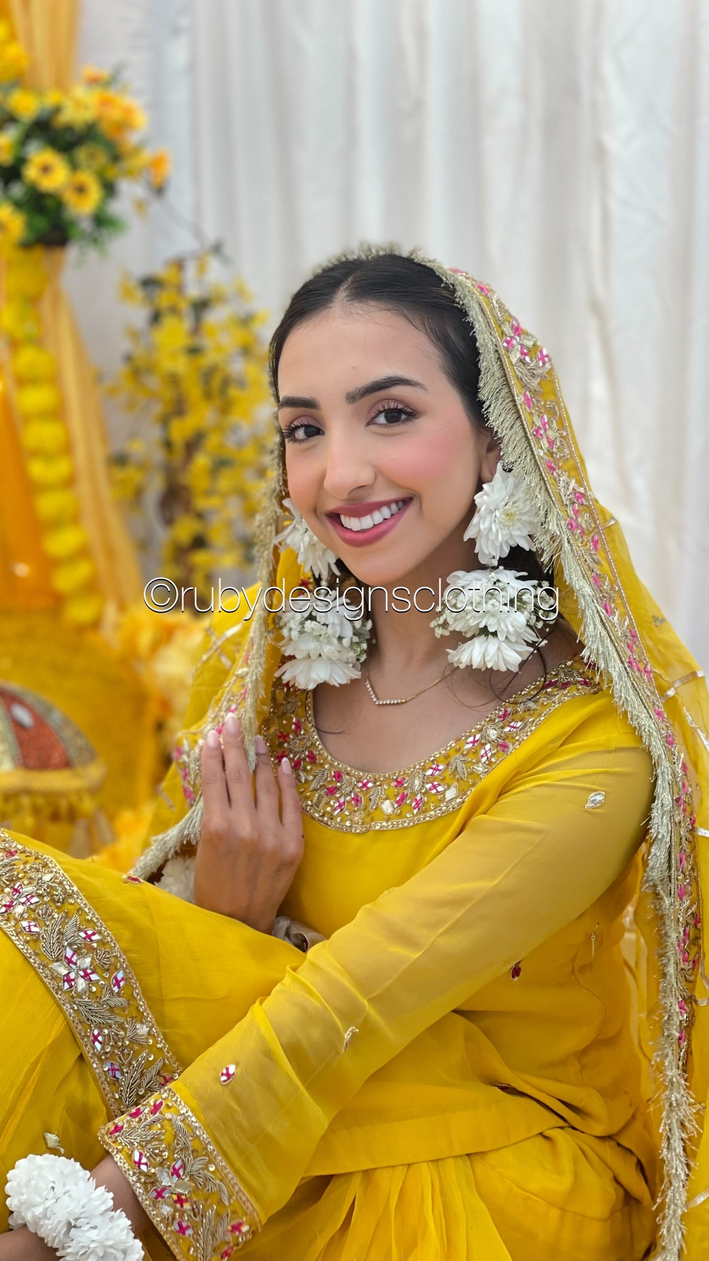 PRE- ORDER NAIMA - 3 Piece Mustard Chiffon Gharara with Handwork (8696400216277)