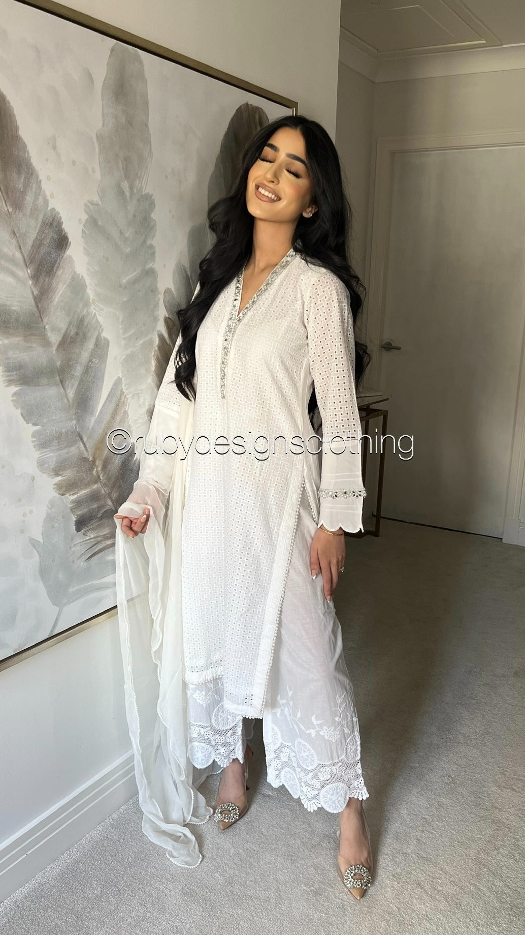 DANIYA - 3 Piece White Chikankari Suit with Chiffon Dupatta (8570237321429) (8747933827285)
