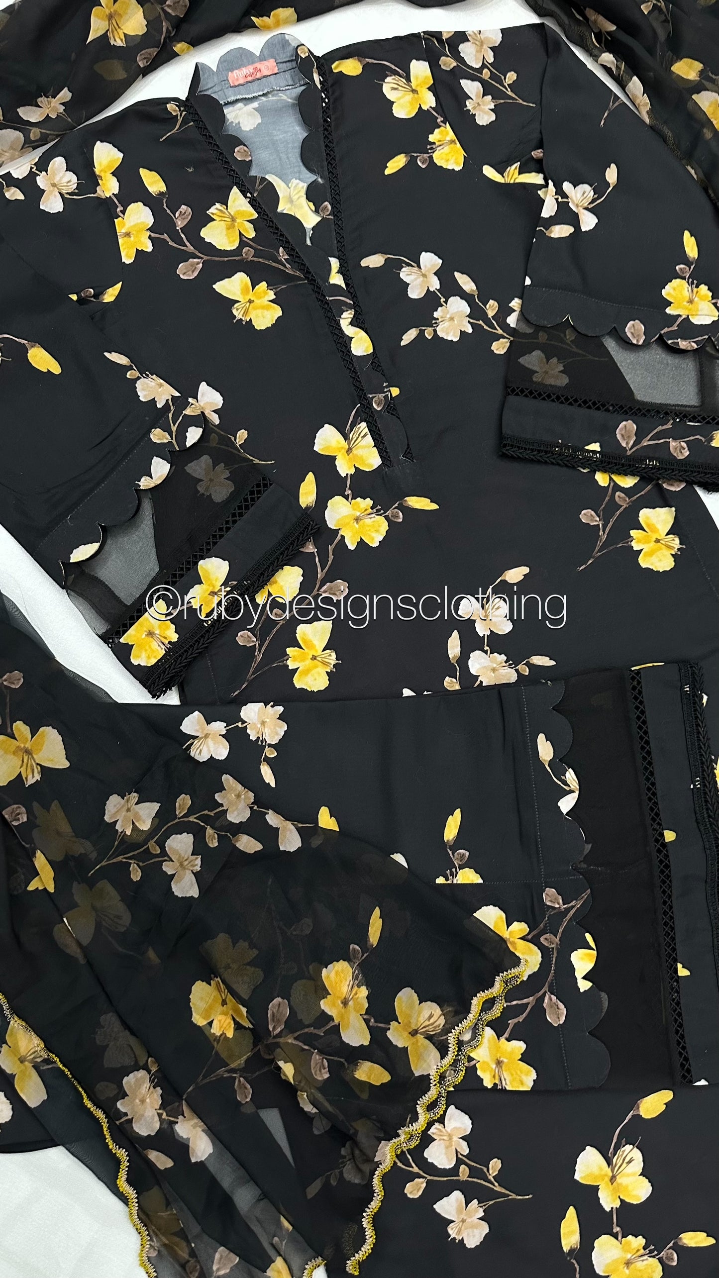 UMAIZA- 3 Piece Black and Yellow Swiss Lawn Suit with Silk Dupatta (8352646430933)