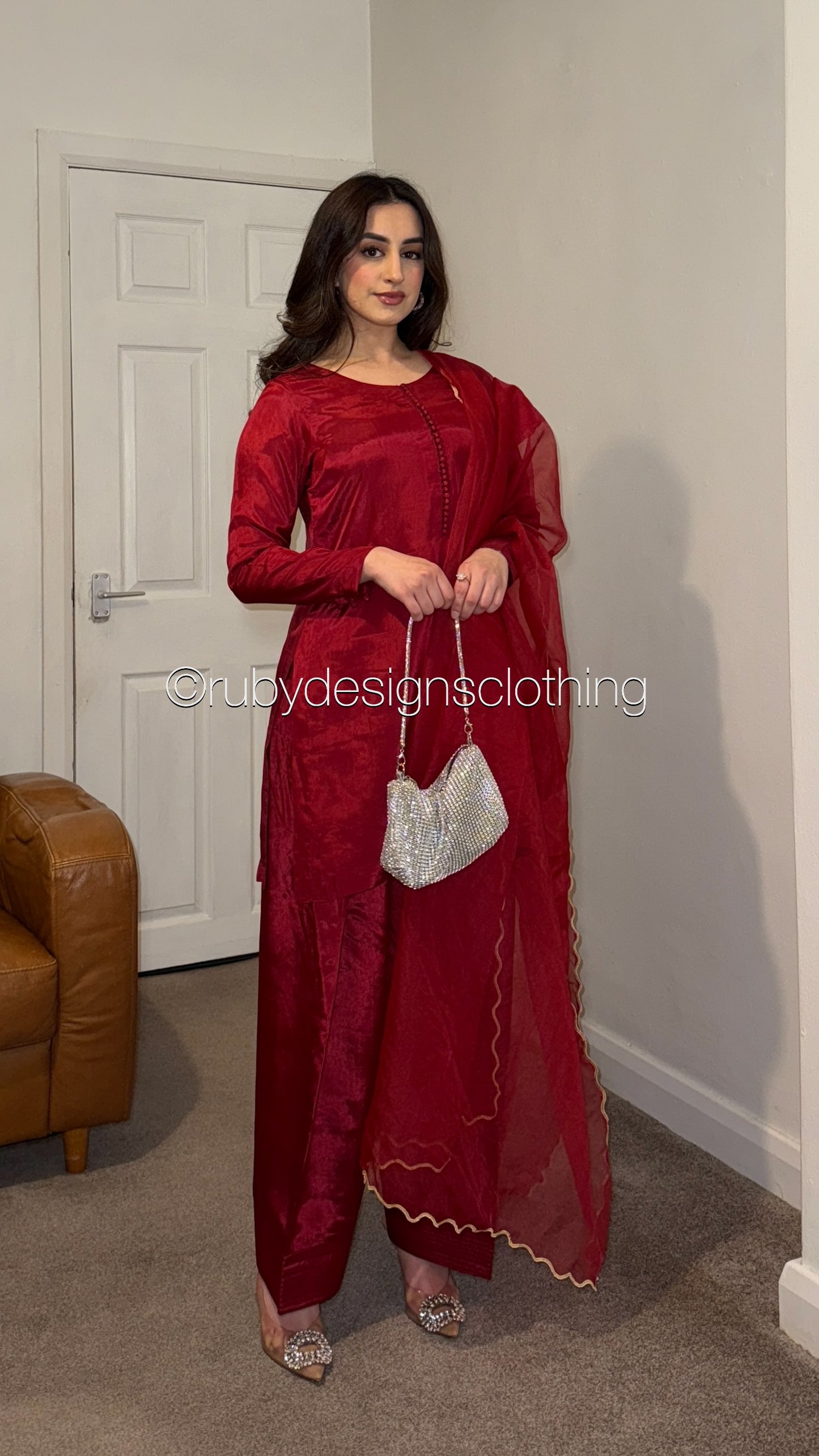 RIMA Scarlett - 3 Piece Russian Silk Suit with Farshi Shalwar