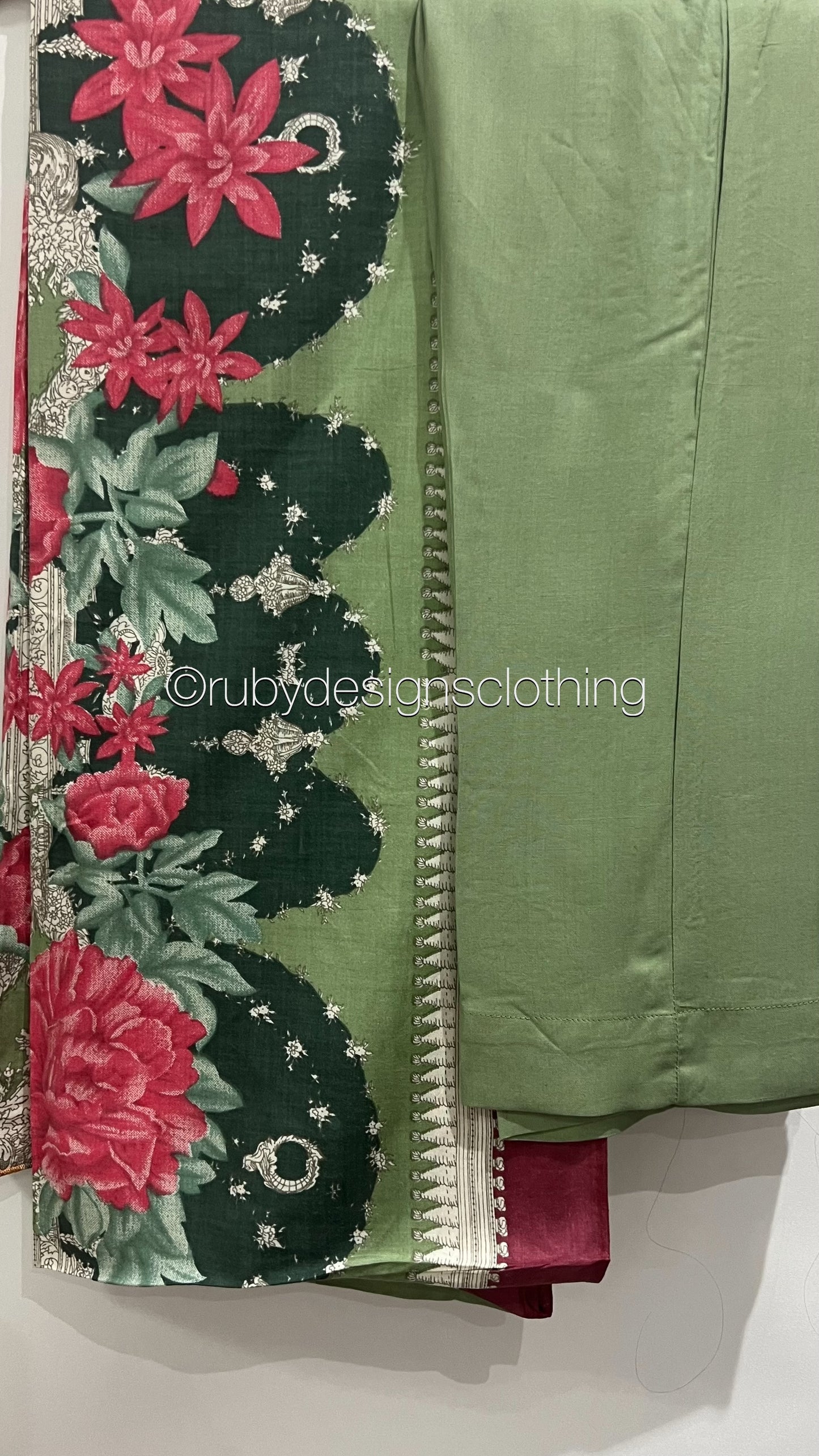 Minor Defect - Original Tawakkal Felicia Stitched Green Linen Print Suit with Embroidery (8748090294485)