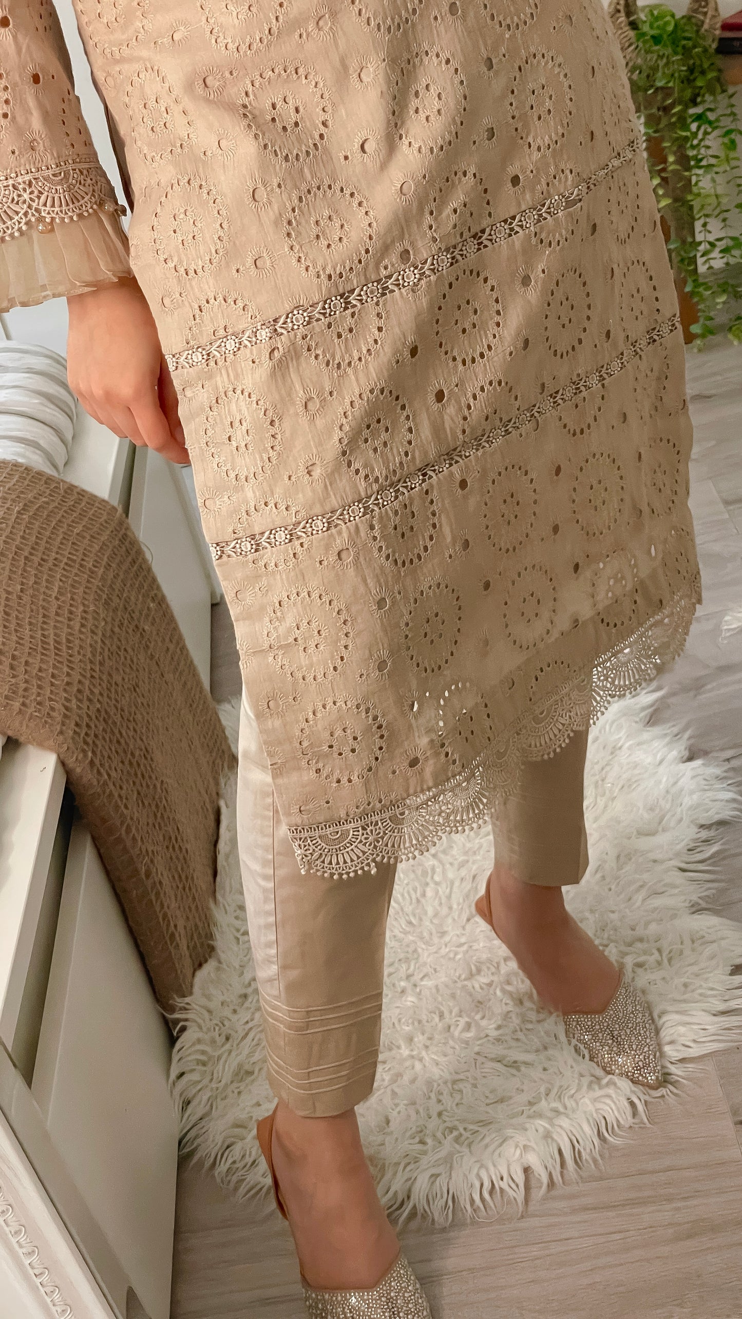 NIDA - 3 Piece Beige/Nude Chikankari Suit with Chiffon Dupatta (8570236141781)