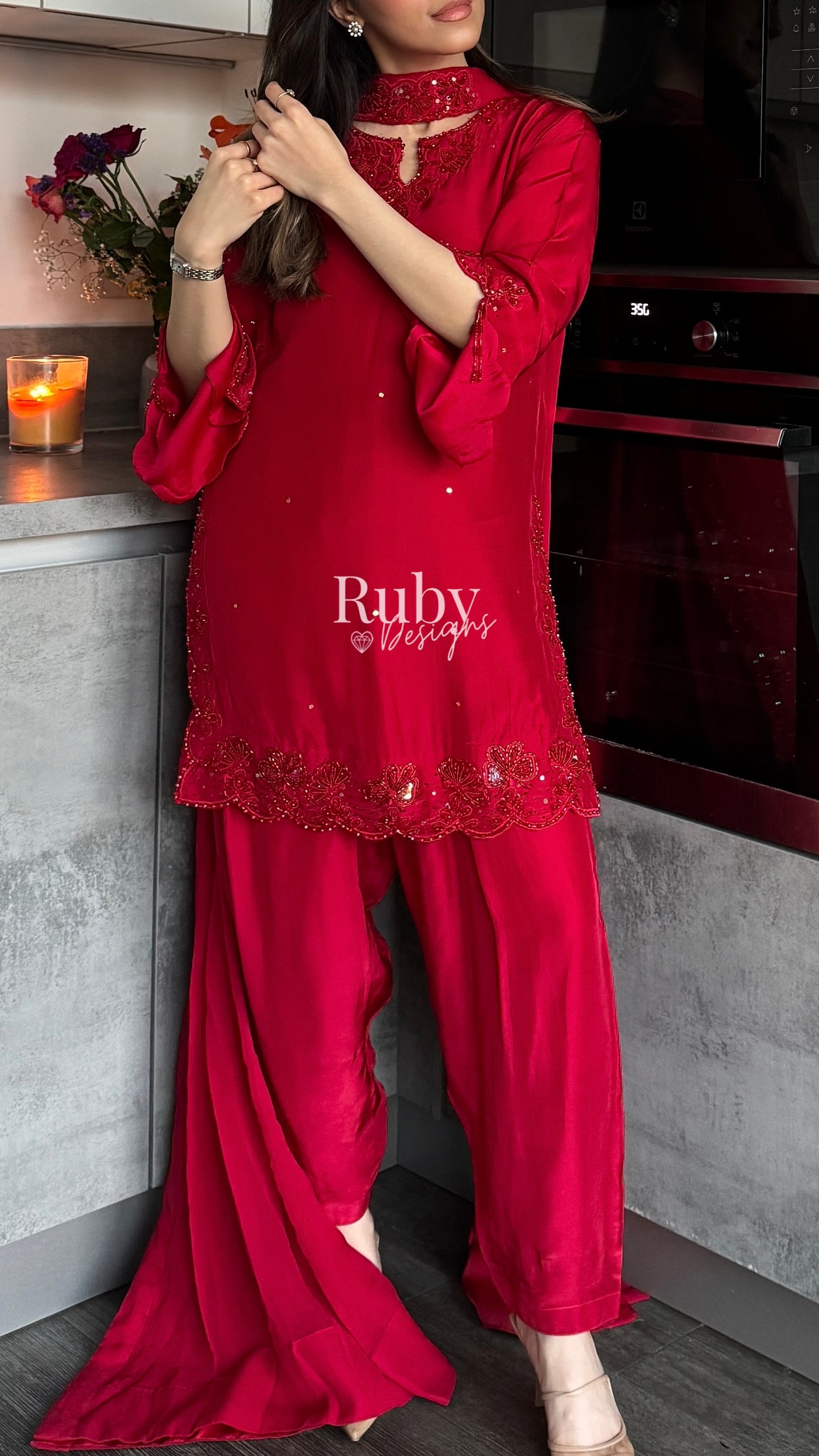 LARA Ruby - 3 Piece Luxury Silk Suit with Cutdana Handwork