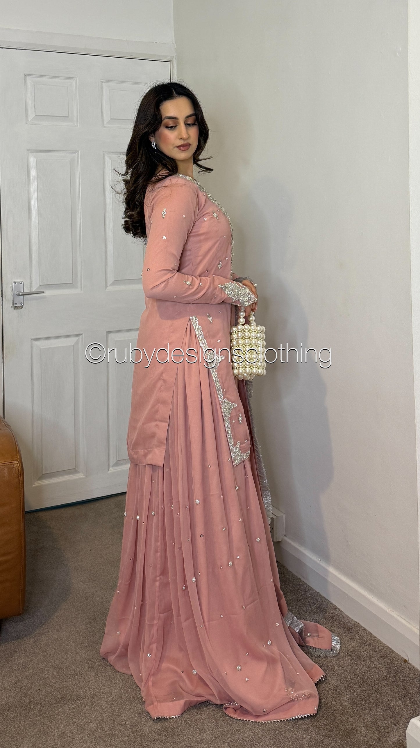 FAIZA - 3 Piece Dusty Pink Suit with Sharara