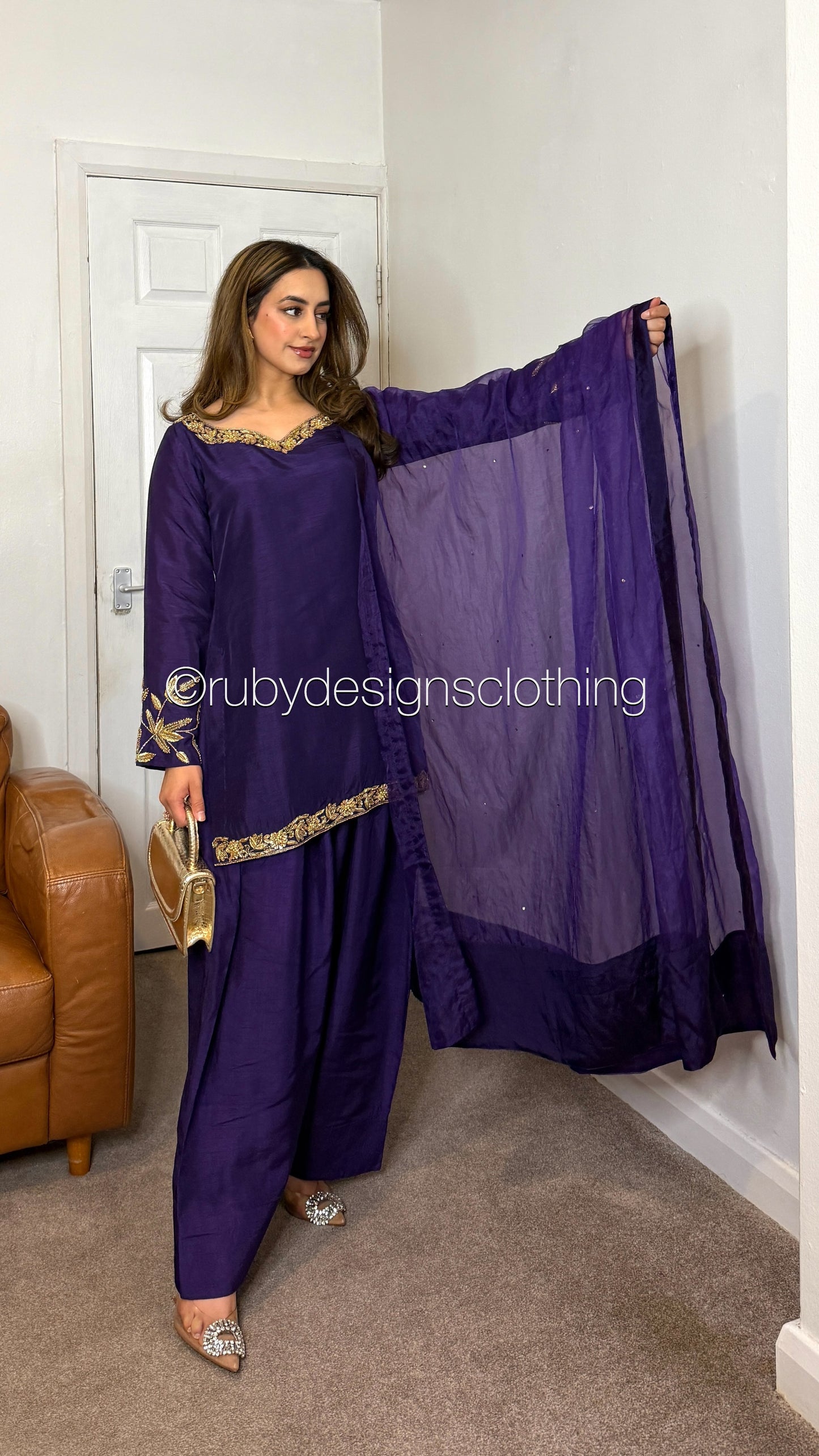 MISSING ITEM (SCARF) - SHAFAQ Midnight - 3 Piece Raw Silk Suit with Farshi Shalwar