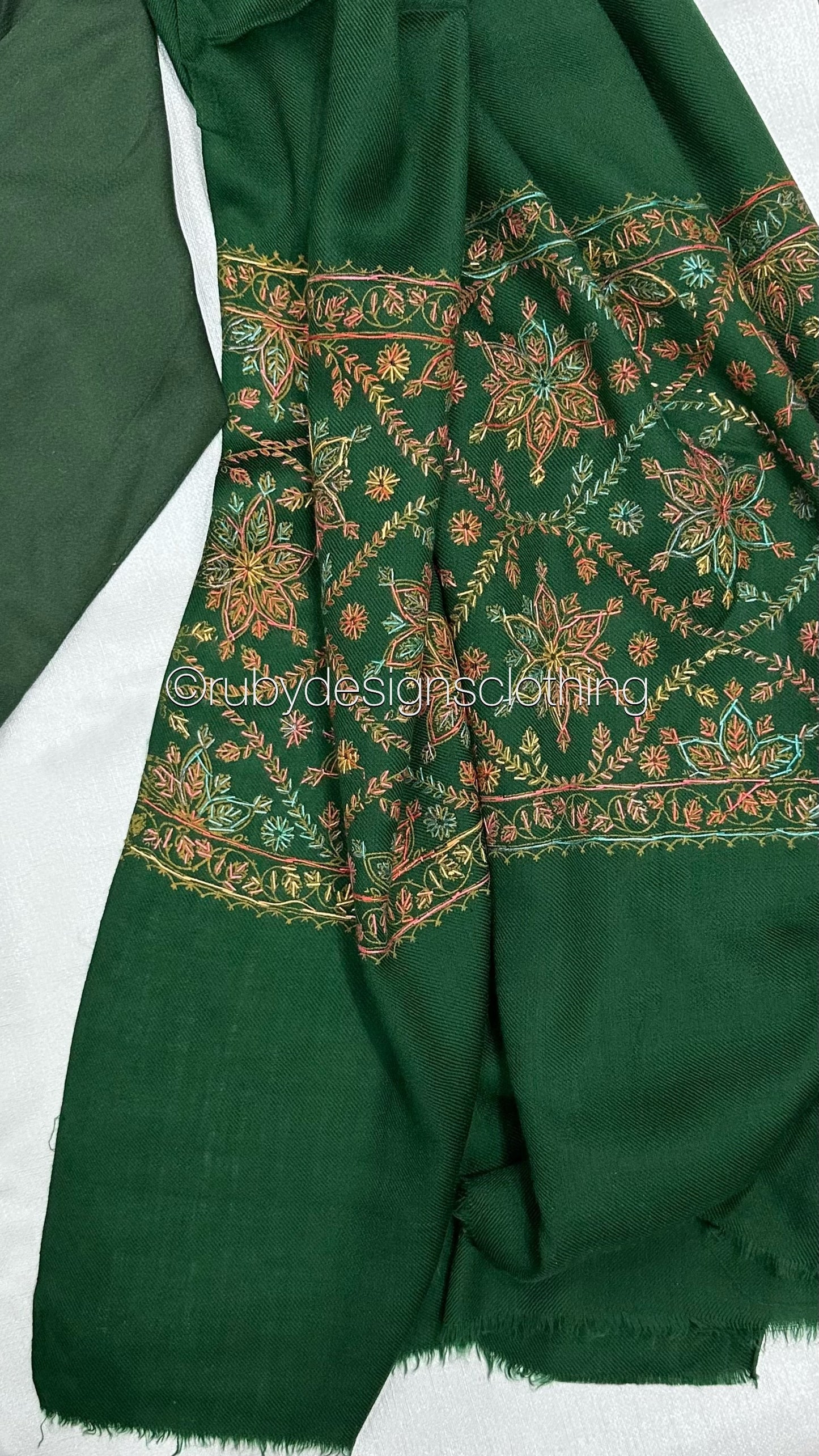 ZEHRA - 3 Piece Forest Green Marina Suit with Embroidered Pashmina Shawl