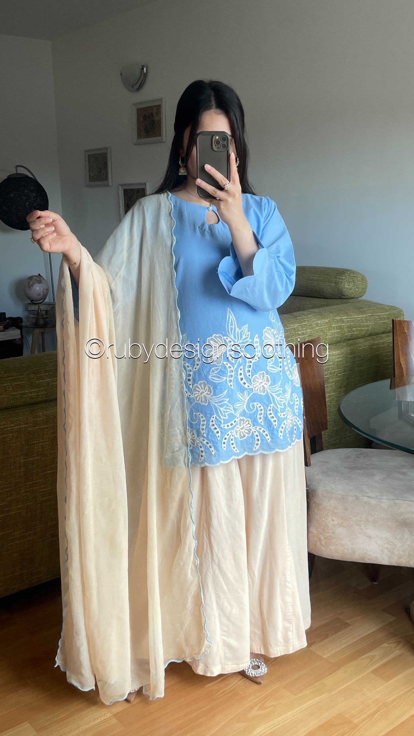 ELIA Sky - 3 Piece Swiss Lawn Suit with Flowy Wide-Leg Pants