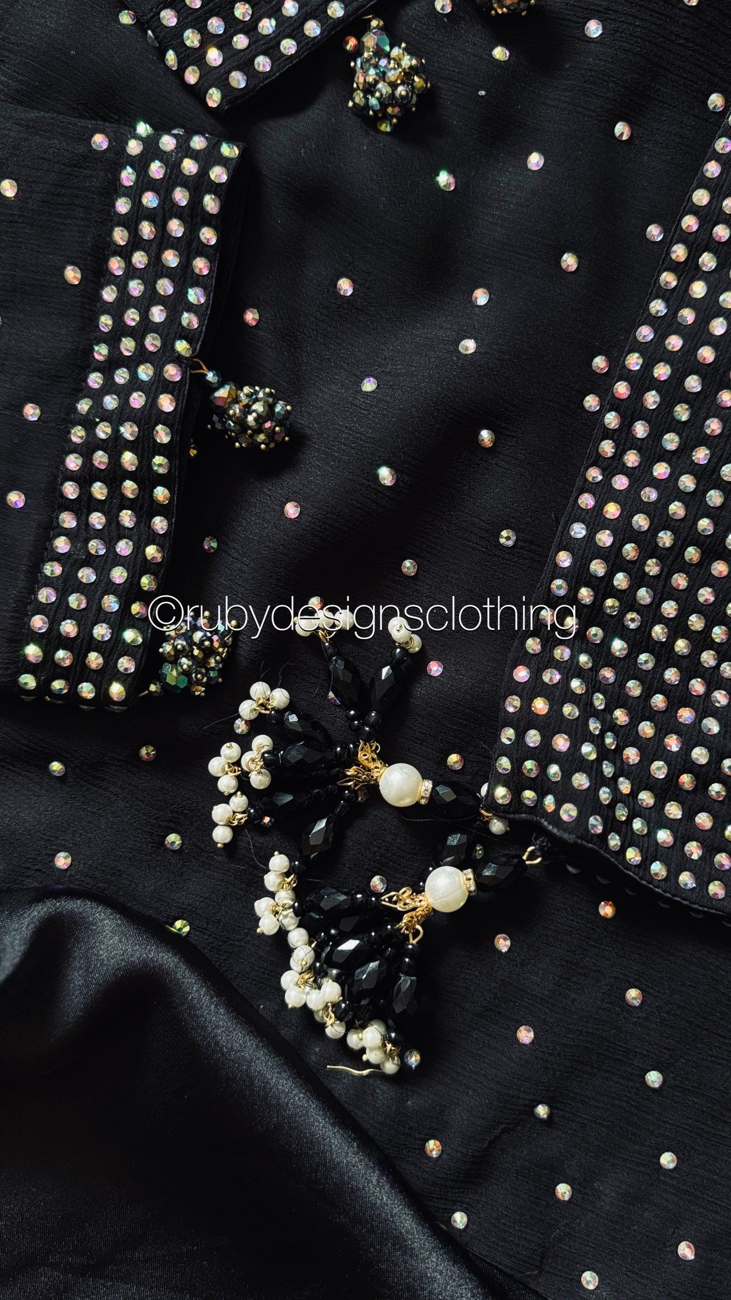 MISSING ITEM (TROUSER and SCARF) - LEENA Noir - 3 Piece Chiffon Suit with Stonework