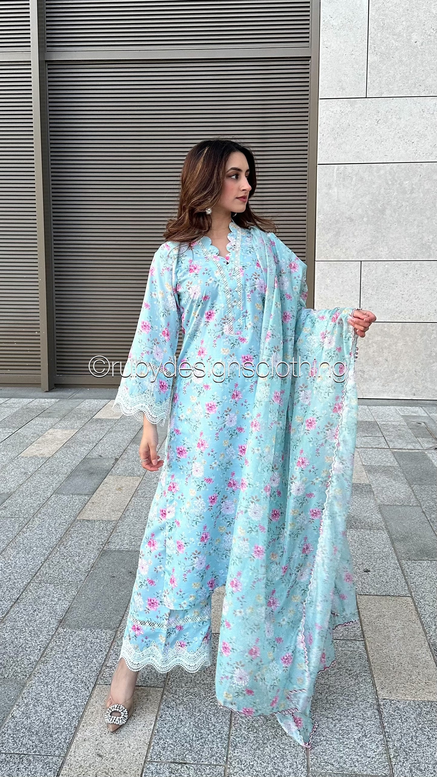 HEENA - 3 Piece Baby Blue Swiss Lawn Suit with Silk Dupatta (8585965109461)