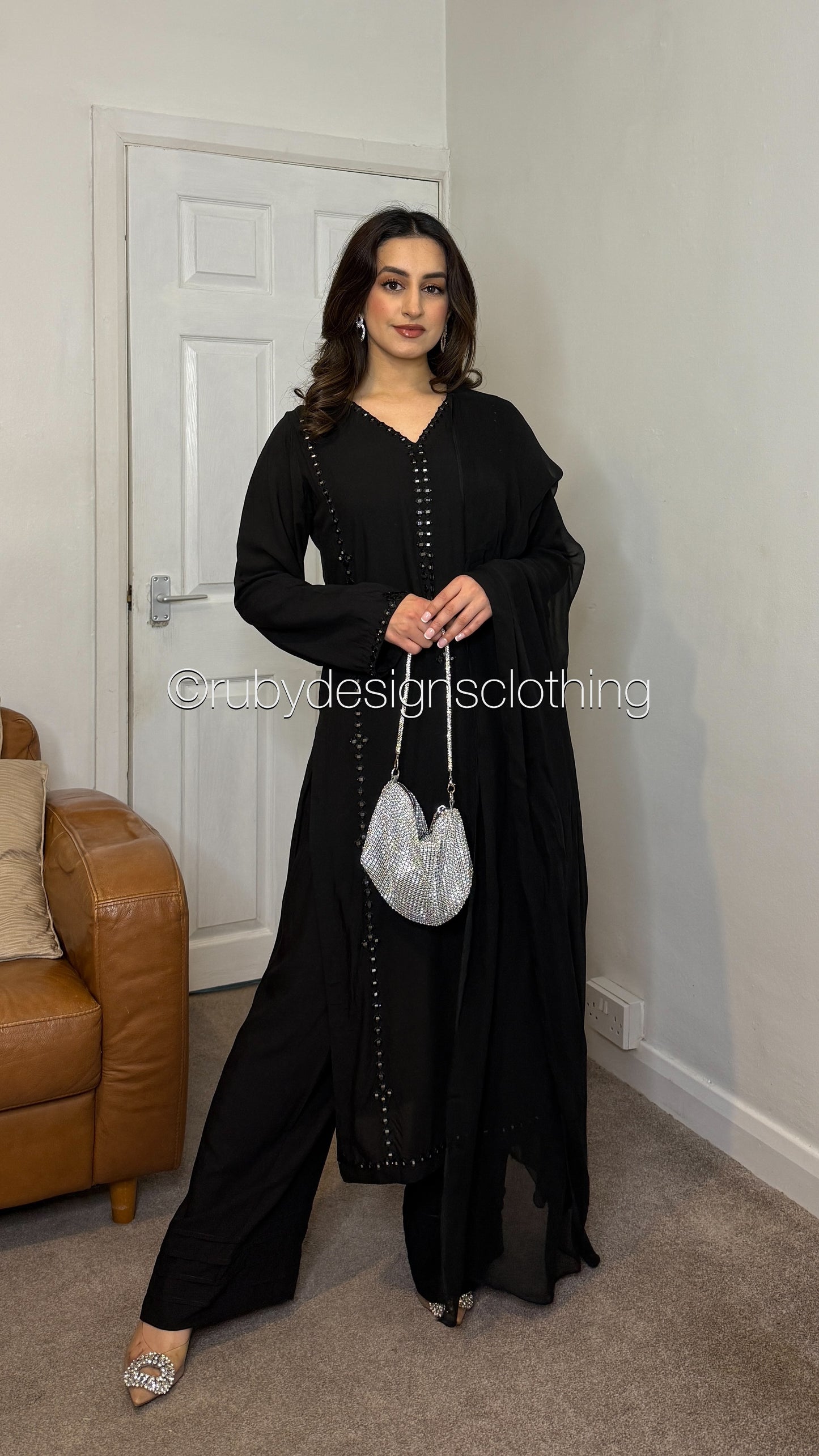 ARZOO Noir - 3 Piece Black Linen Suit with Chiffon Dupatta