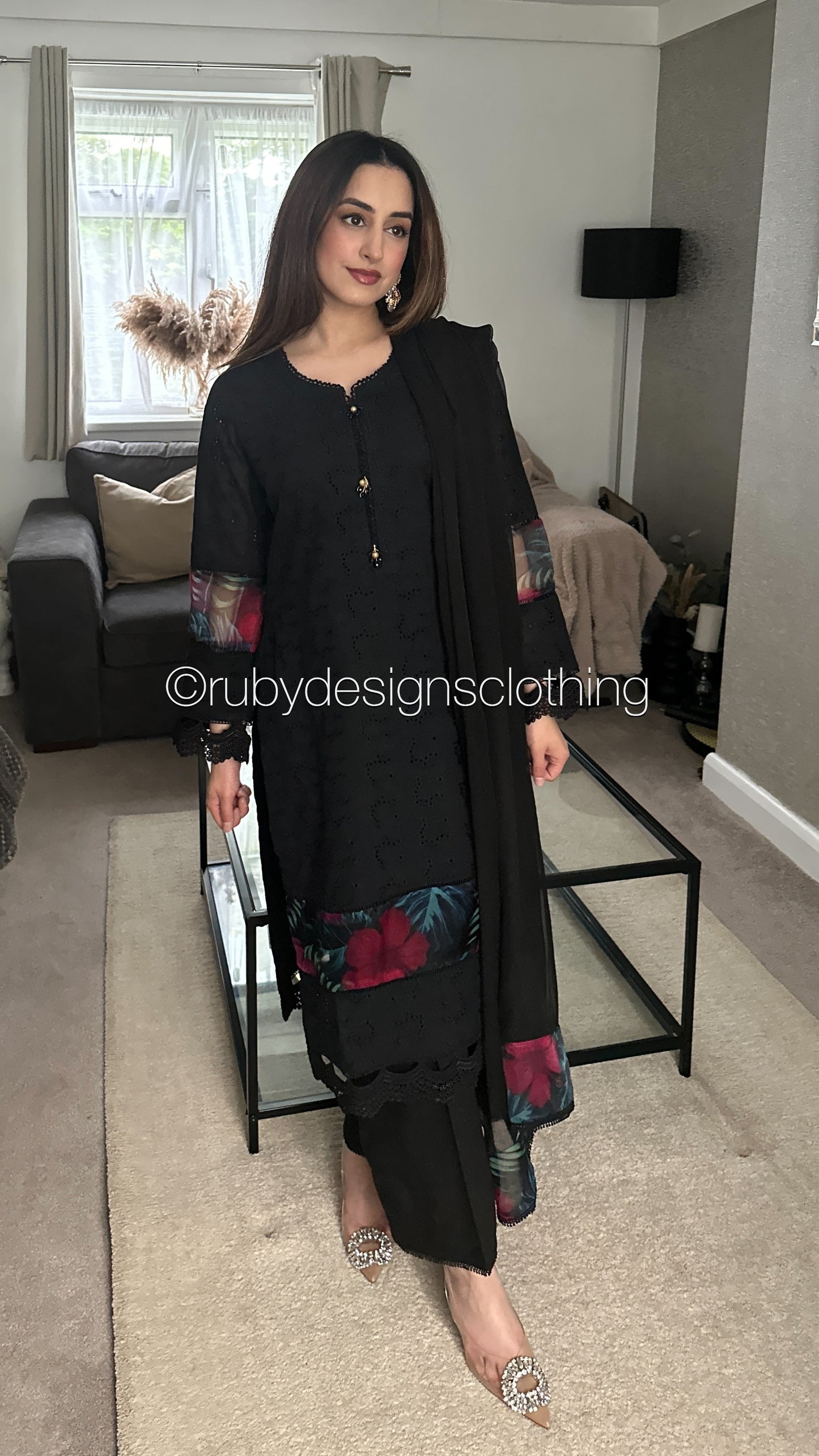 RANI - 3 Piece Black Chikankari Suit with Chiffon Dupatta (8570054443221)