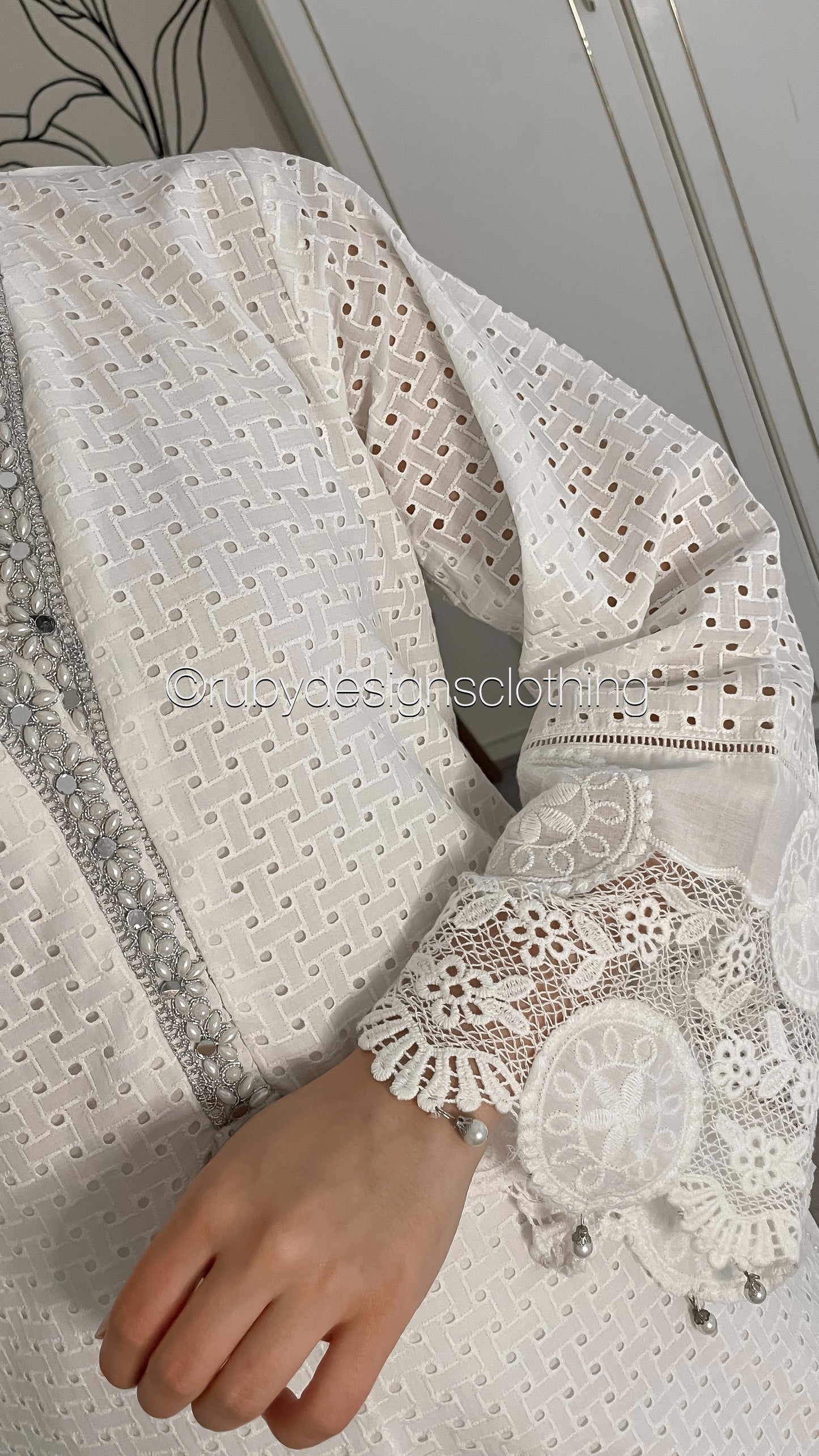 DANIYA - 3 Piece White Chikankari Suit with Chiffon Dupatta (8570237321429) (8747933827285)