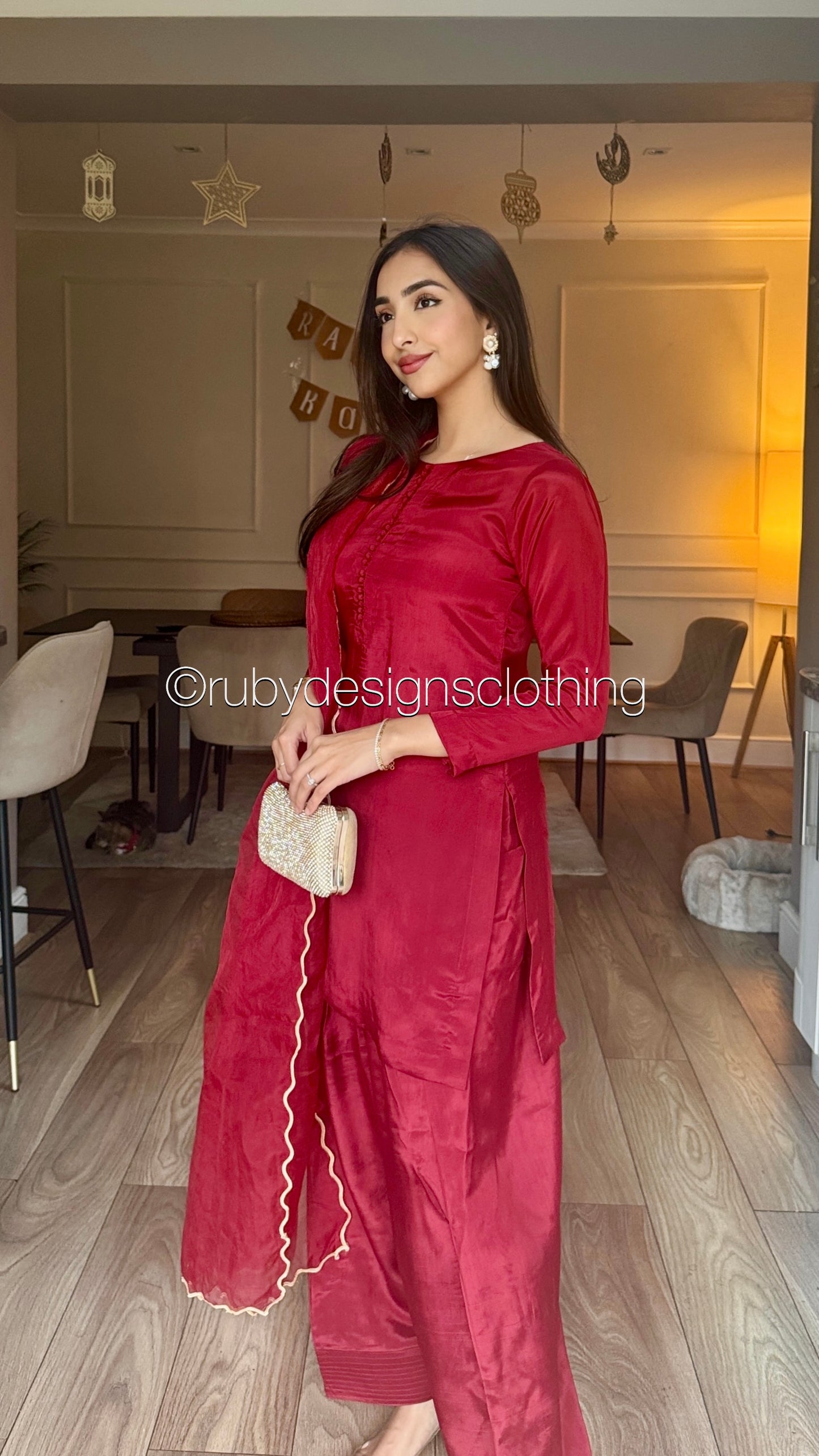 RIMA Scarlett - 3 Piece Russian Silk Suit with Farshi Shalwar