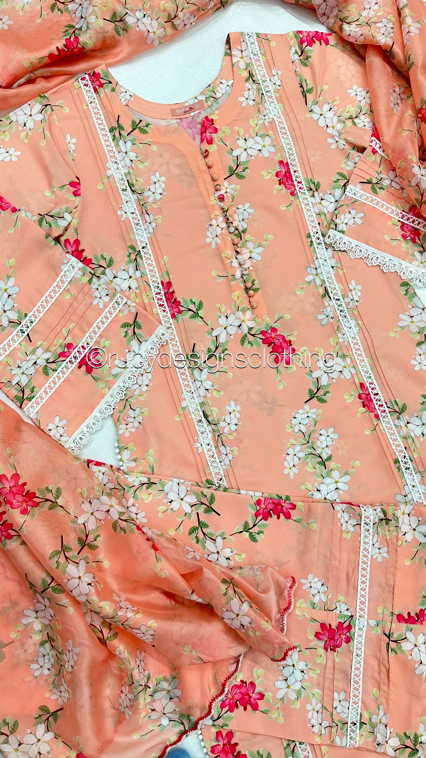 NYLA- 3 Piece Pink/Peach Swiss Lawn Suit with Silk Dupatta (8352648528085)