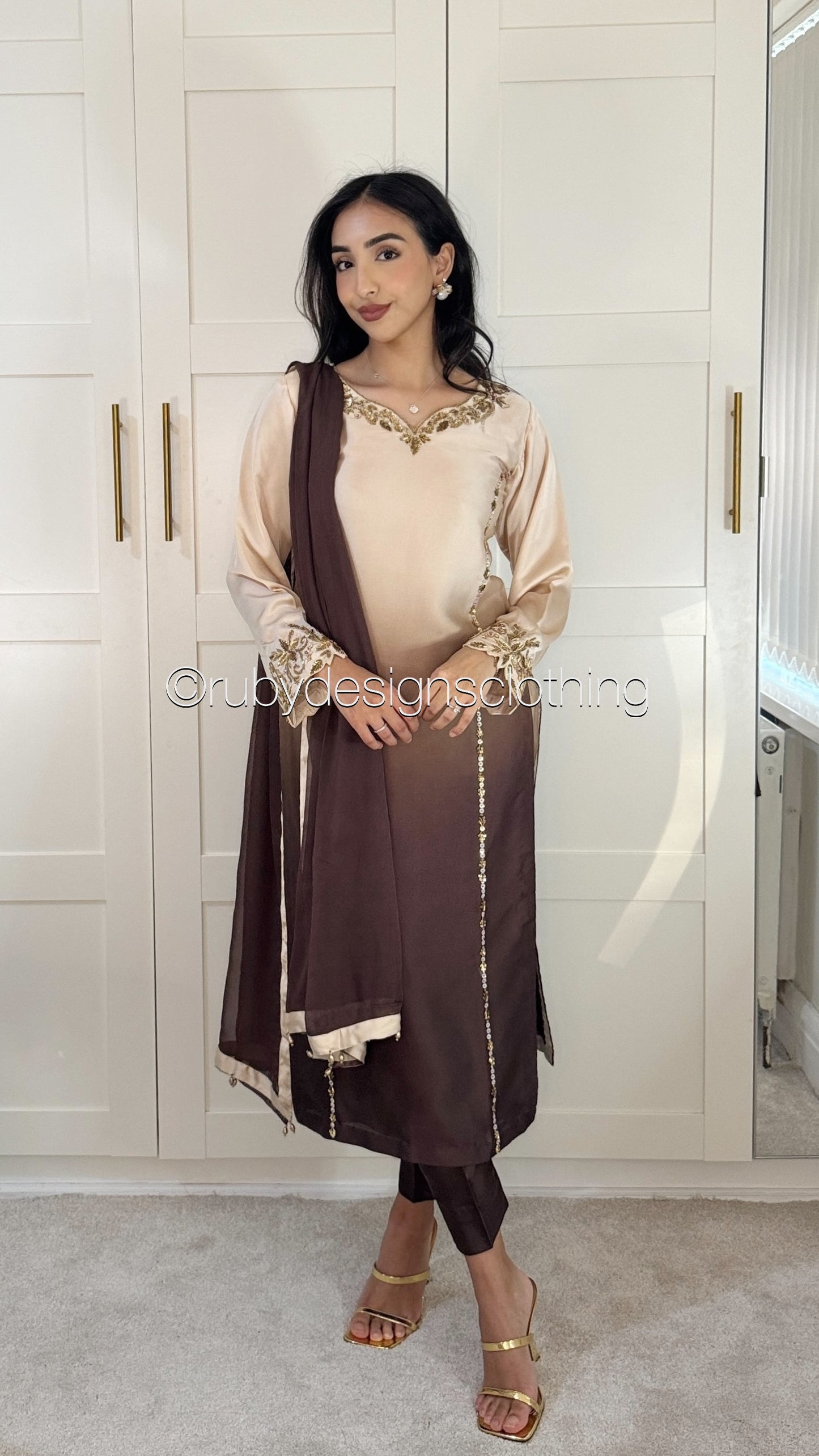 RAYNA Mocha - 3 Piece Silk Suit with Handwork