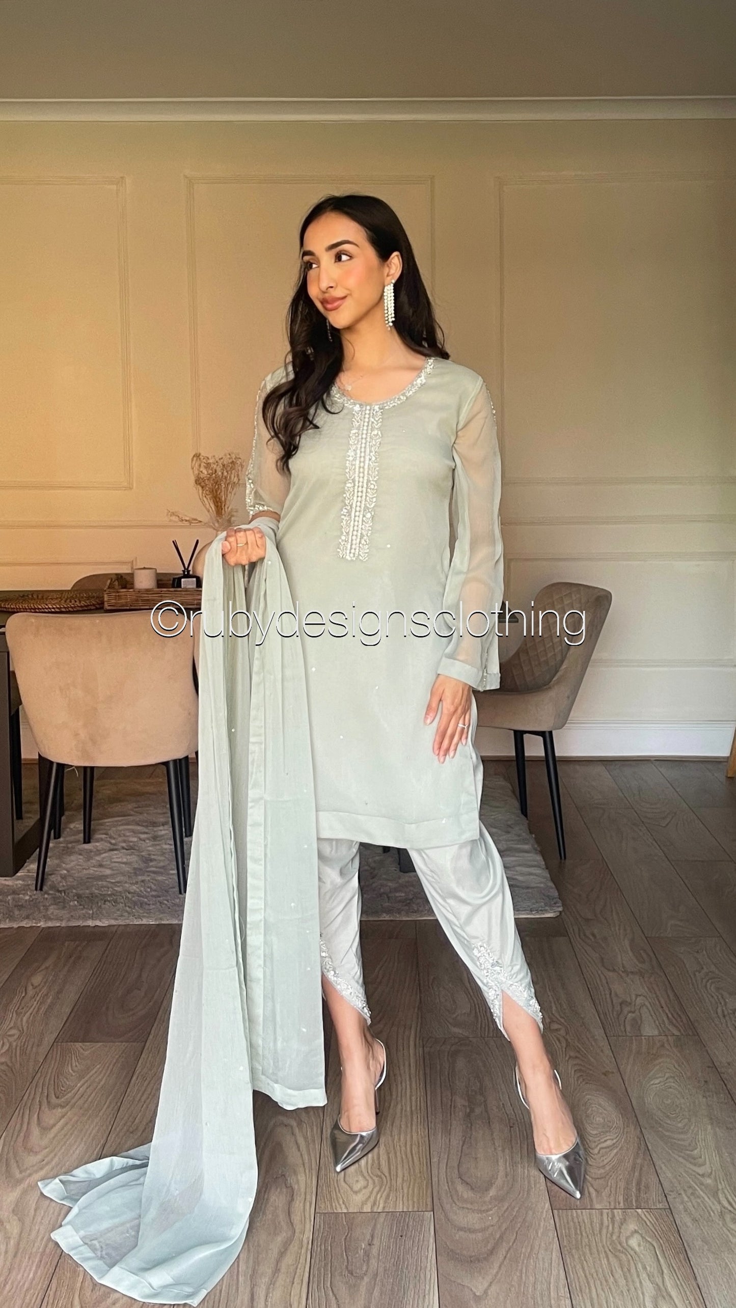 ASMA Haze - 3 Piece Chiffon Suit with Tulip Trousers